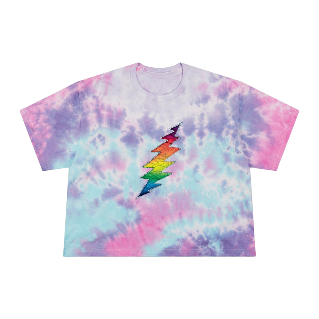 Grateful Dead Rainbow Lightning Bolt Tie Dye Crop Tee | Pastel Spiral Graphic