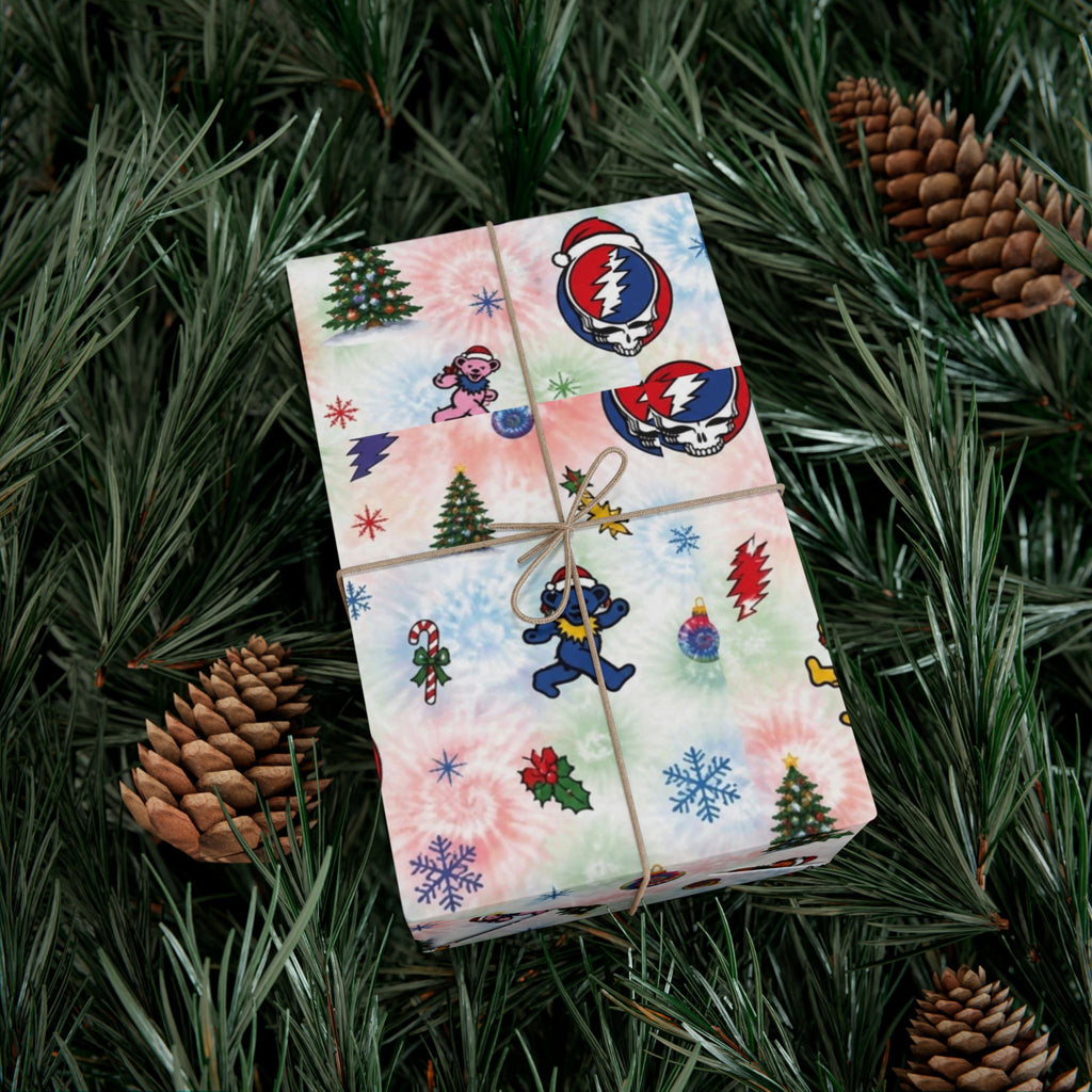 Grateful Dead Dancing Bears pattern , gift for deadhead, Gift Wrap Paper | Holiday Tie-Dye Stocking Stuffer Wrap