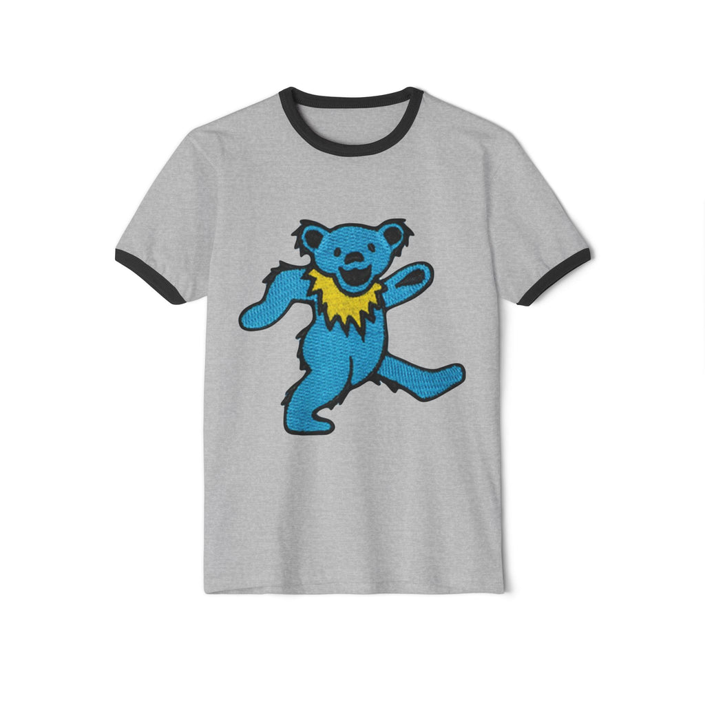 Dancing Blue Bear ringer tee | Vintage Grateful Dead-style bear shirt