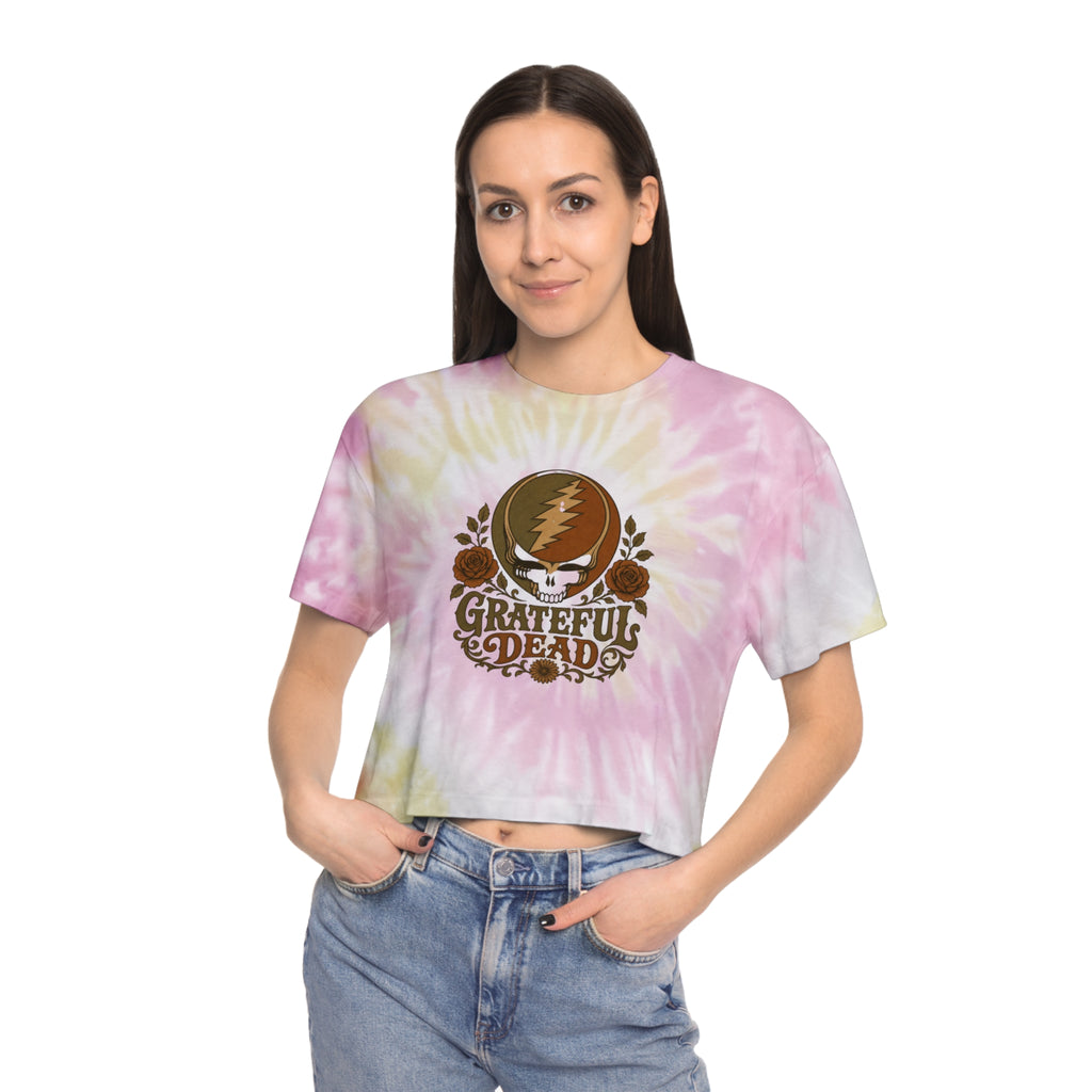 Grateful Dead Skull Roses Tie-Dye Crop Tee | Band Logo, Vintage Music, shirt for her, gift for deadhead