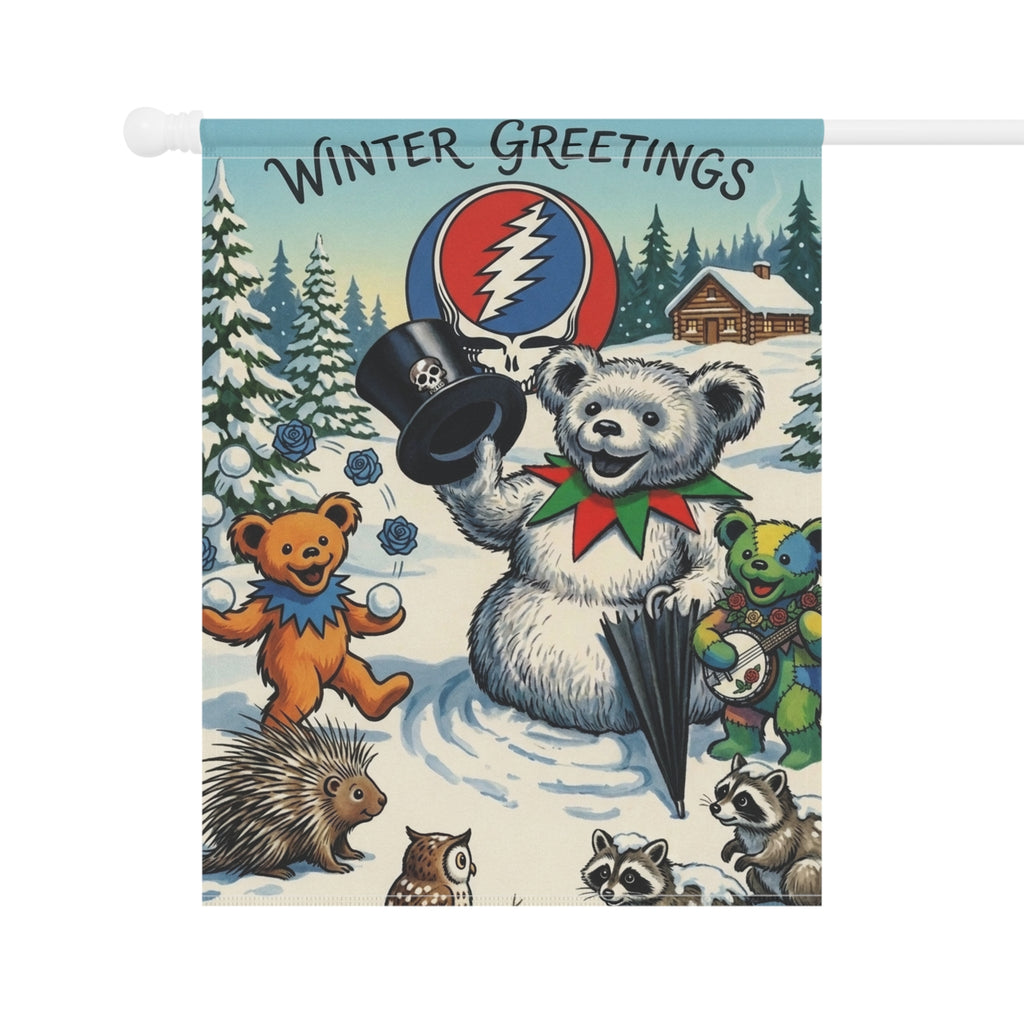 Winter Greetings Bear Holiday Garden & House Banner | Grateful Dead Steal Your Face