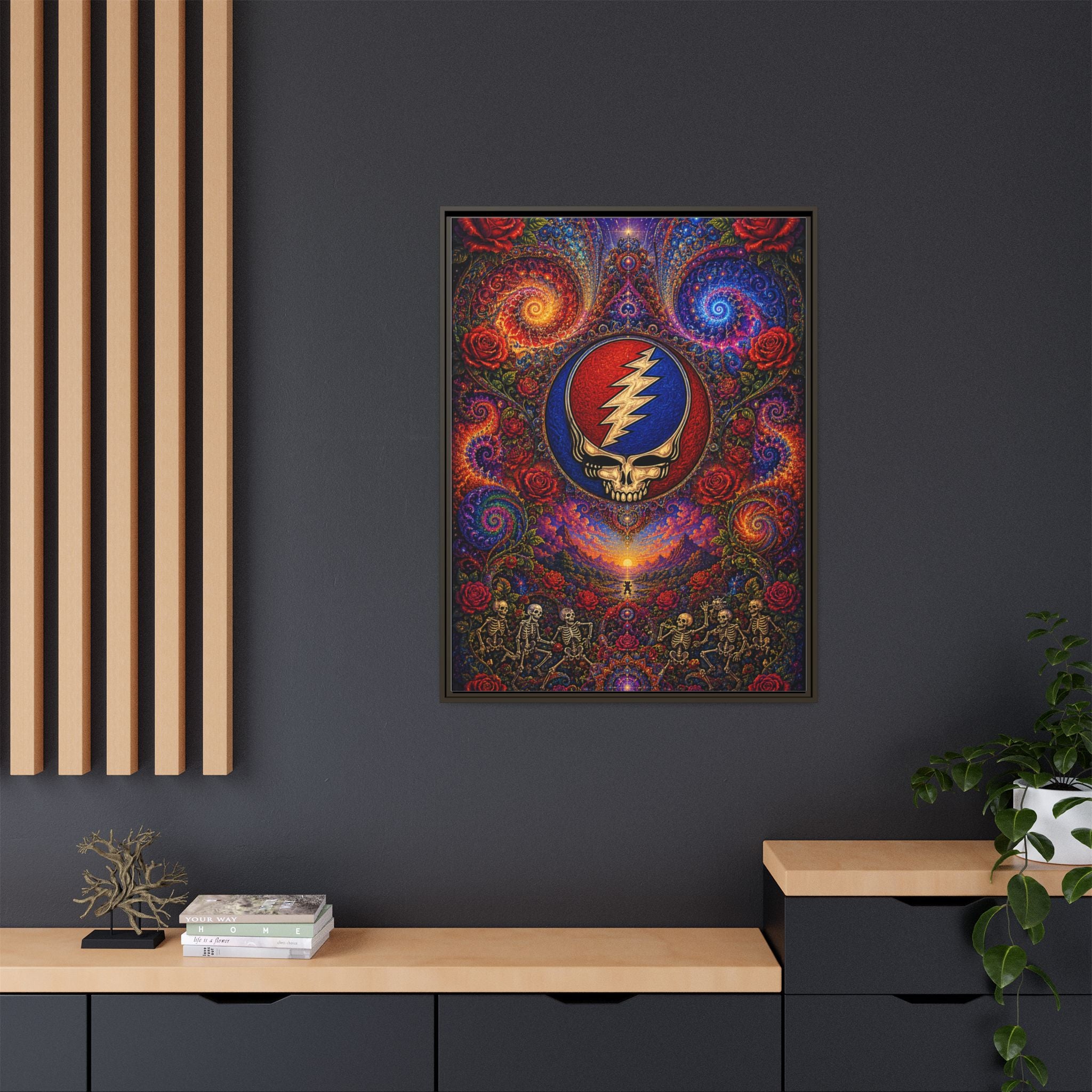 Steal Your Face Skull Lightning Canvas Framed Wall Art | Matte Framed Canvas, Grateful Dead, gift for a deadhead
