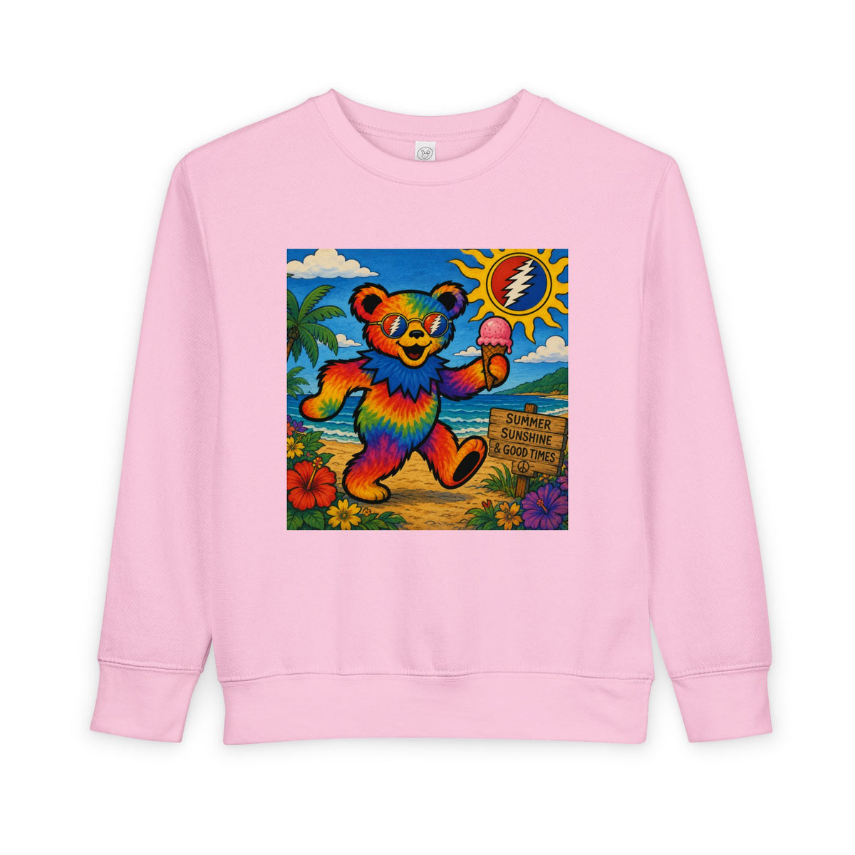 Dancing Tie-Dye Bear Toddler Sweatshirt | Surfboard Beach Grateful Dead Vibe