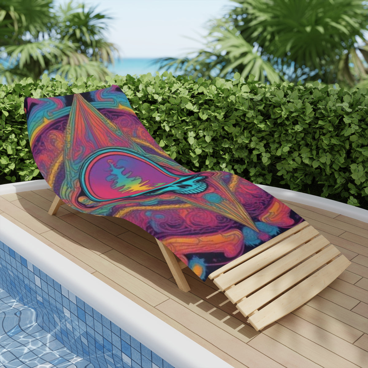 Psychedelic Skull Waveform Beach Towel | Rainbow Trippy Skull Grateful dead