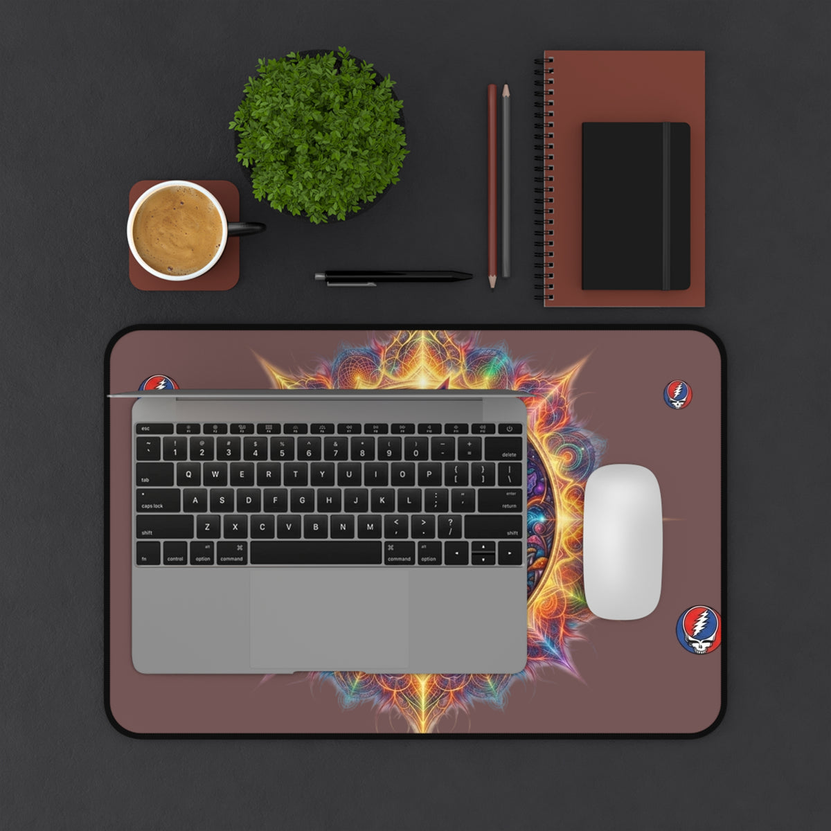 Psychedelic Lightning Skull Mandala Desk Mat | Grateful Dead Inspired