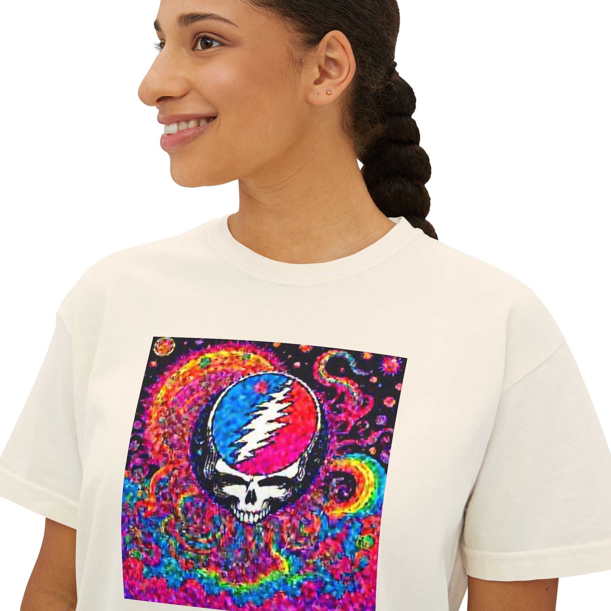 Psychedelic Skull & Lightning Tee | Grateful Dead Inspired Boxy Tee