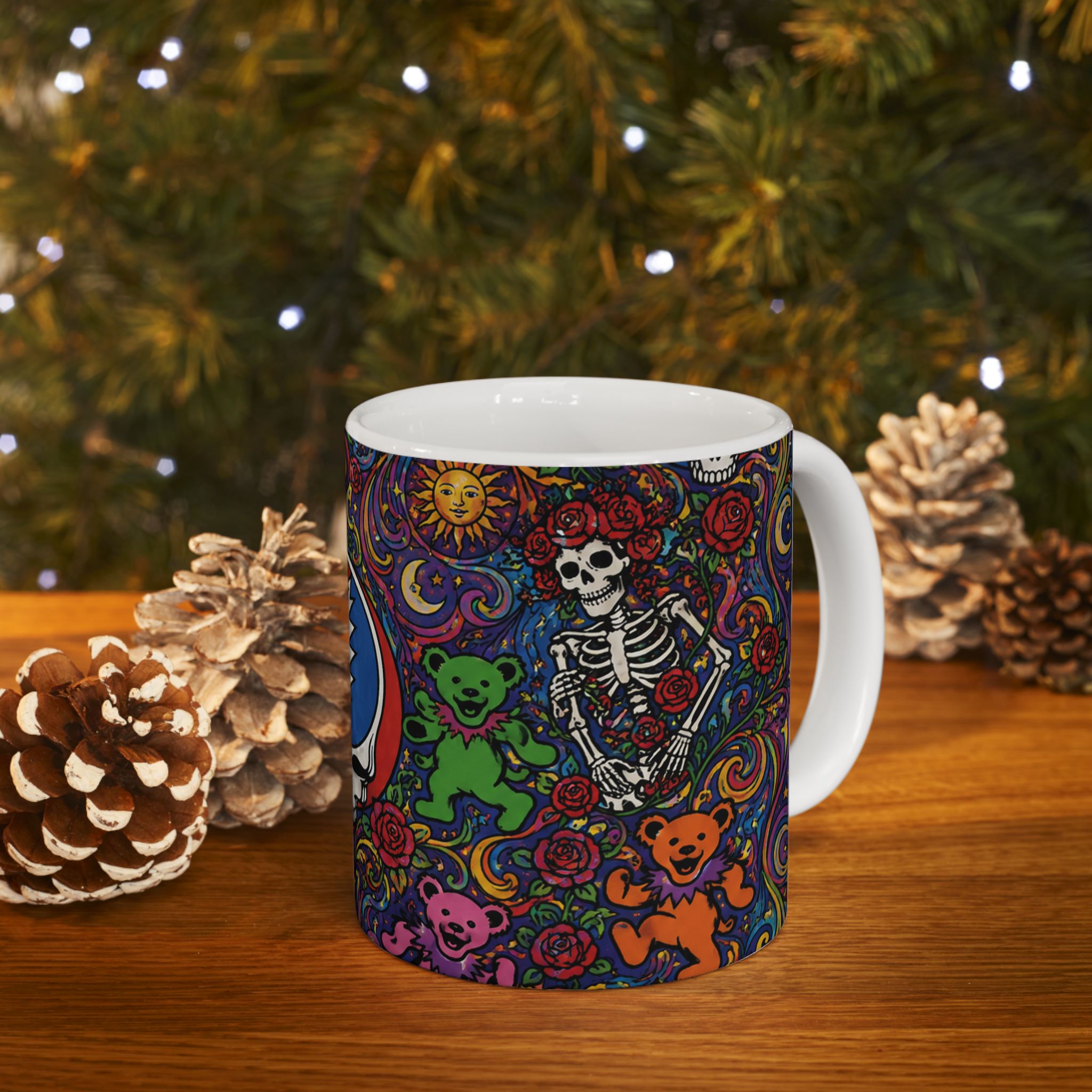 Grateful Dead Steal Your Face Skull Mug | Psychedelic Dancing Bears Ceramic