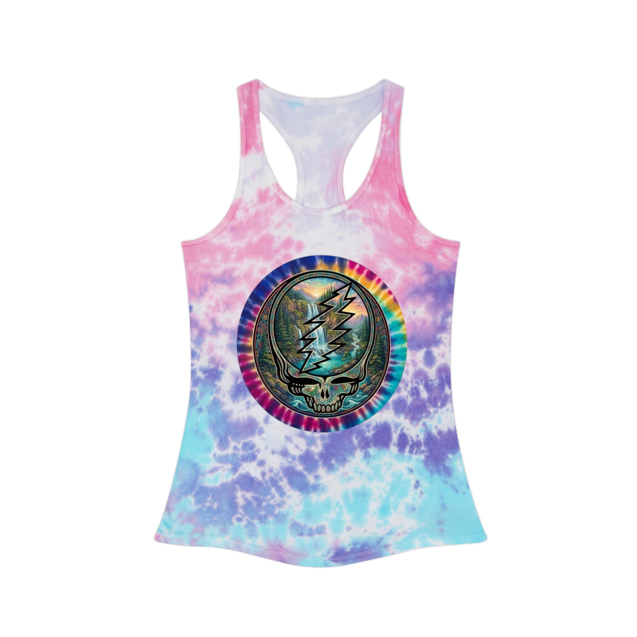 Steal Your Face Skull Lightning Bolt Tie Dye Racerback Tank, Grateful Dead Gift for a deadhead, her,him,dad,mom