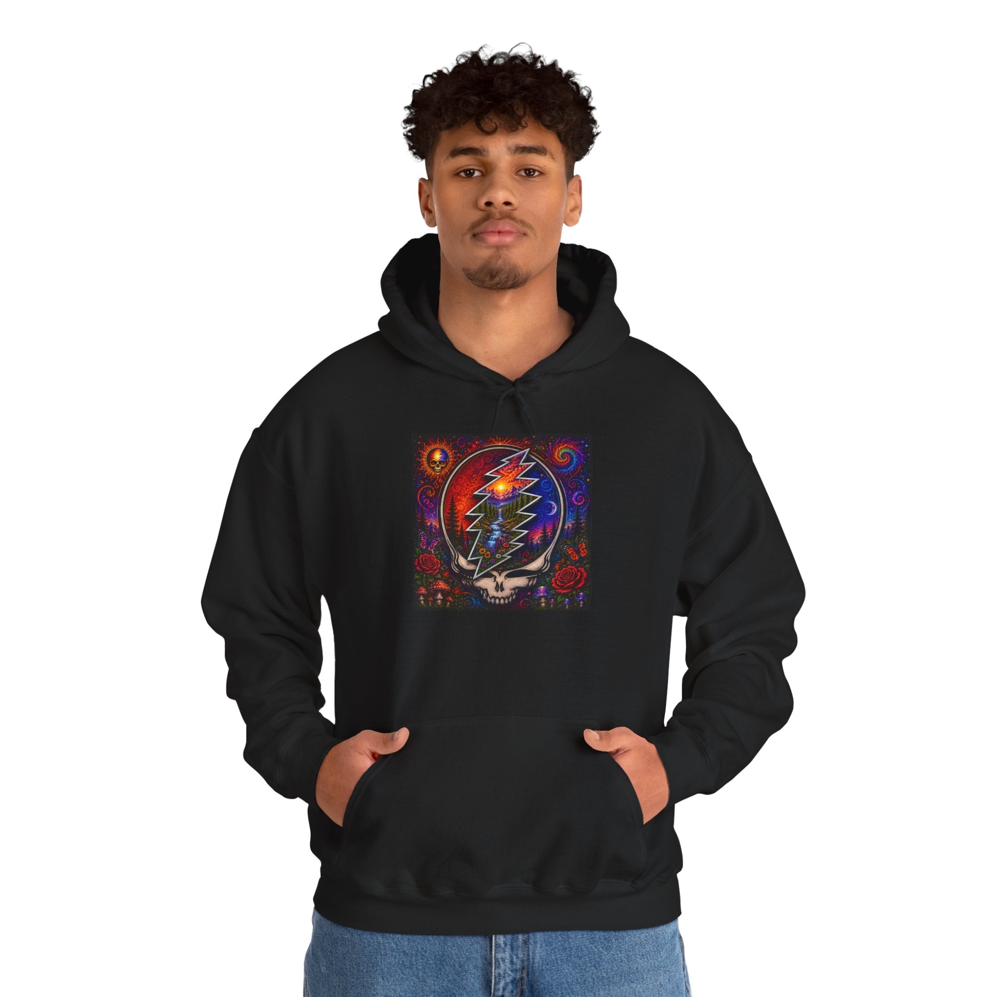 Psychedelic Steal Your Face Skull Hoodie | Grateful Dead Lightning Bolt, Rainbow Cosmic Art