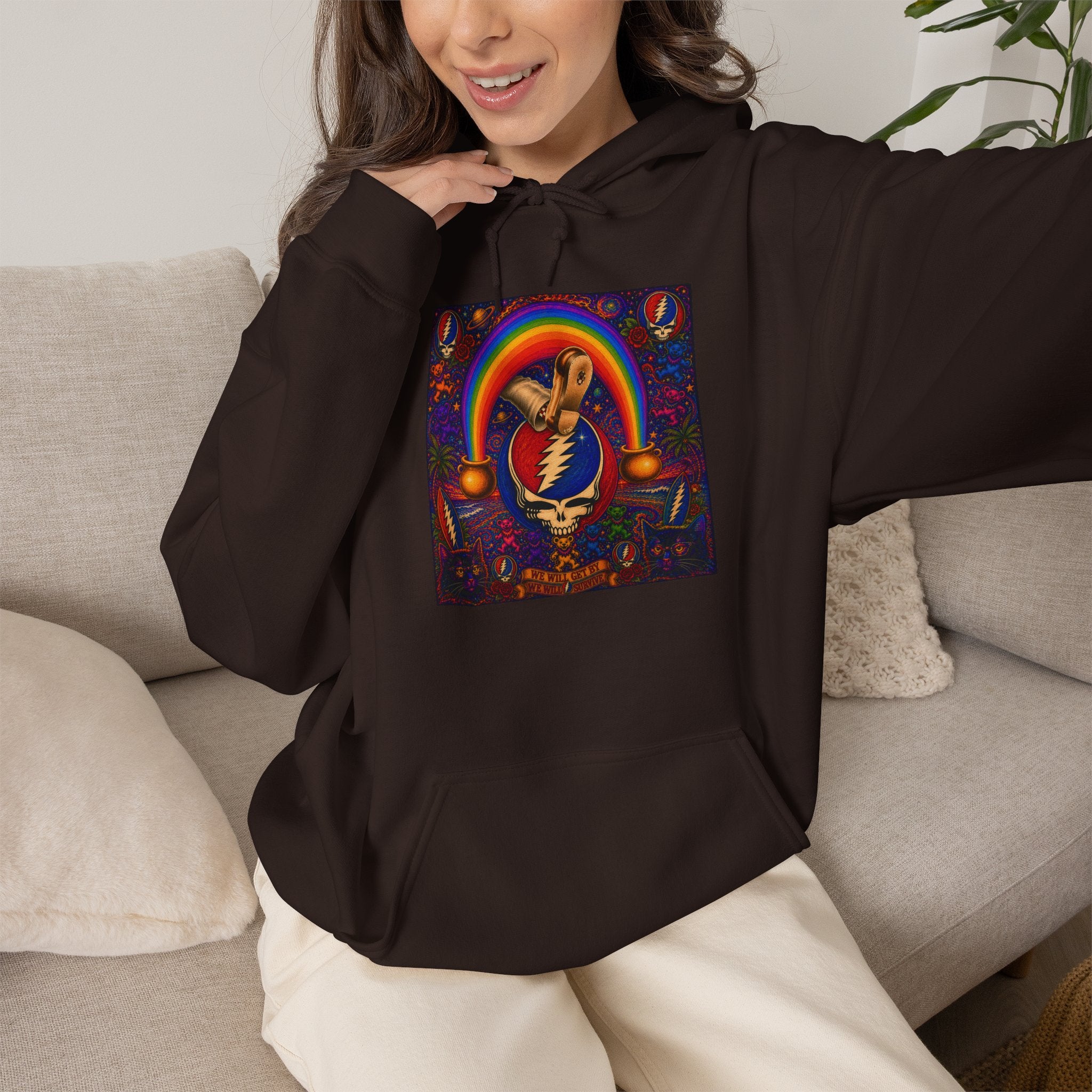 Psychedelic Grateful Dead  Hoodie | Rainbow Retro Rock Pullover