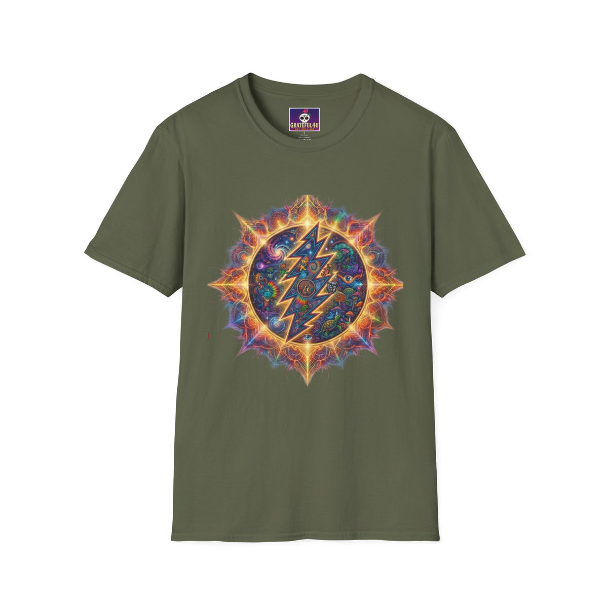 Psychedelic Lightning Mandala T-Shirt | Grateful Dead Inspired Hippie Tee