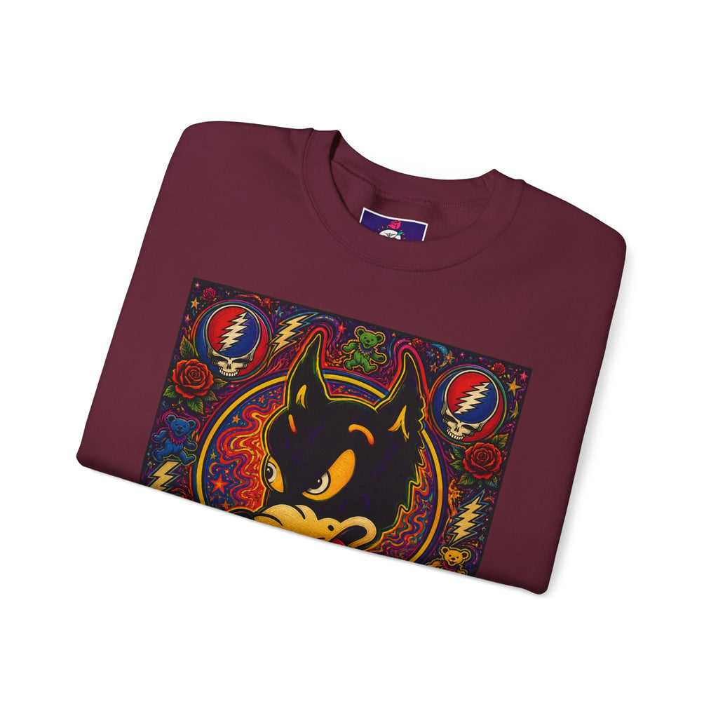 Psychedelic Dire Wolf Grateful Dead Crewneck Sweatshirt | Retro Skull Roses Band Icons