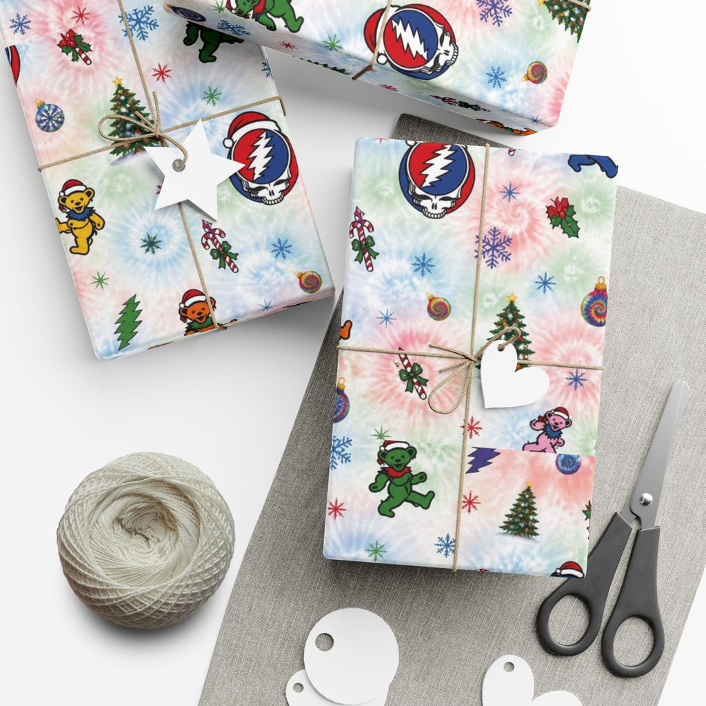Grateful Dead Dancing Bears pattern , gift for deadhead, Gift Wrap Paper | Holiday Tie-Dye Stocking Stuffer Wrap