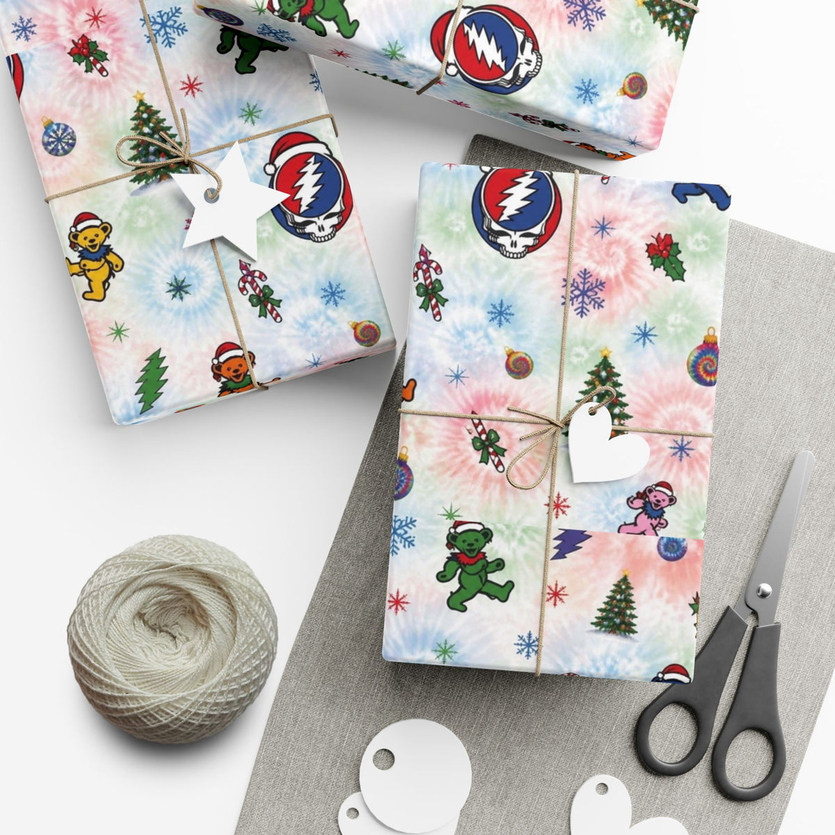 Grateful Dead Dancing Bears pattern , gift for deadhead, Gift Wrap Paper | Holiday Tie-Dye Stocking Stuffer Wrap
