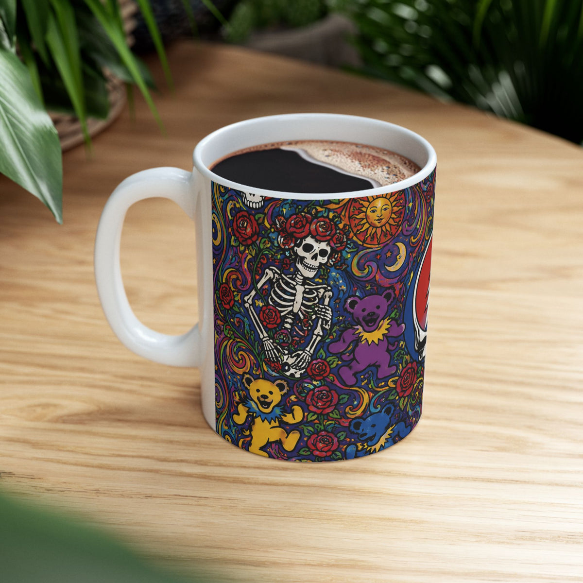 Grateful Dead Steal Your Face Skull Mug | Psychedelic Dancing Bears Ceramic