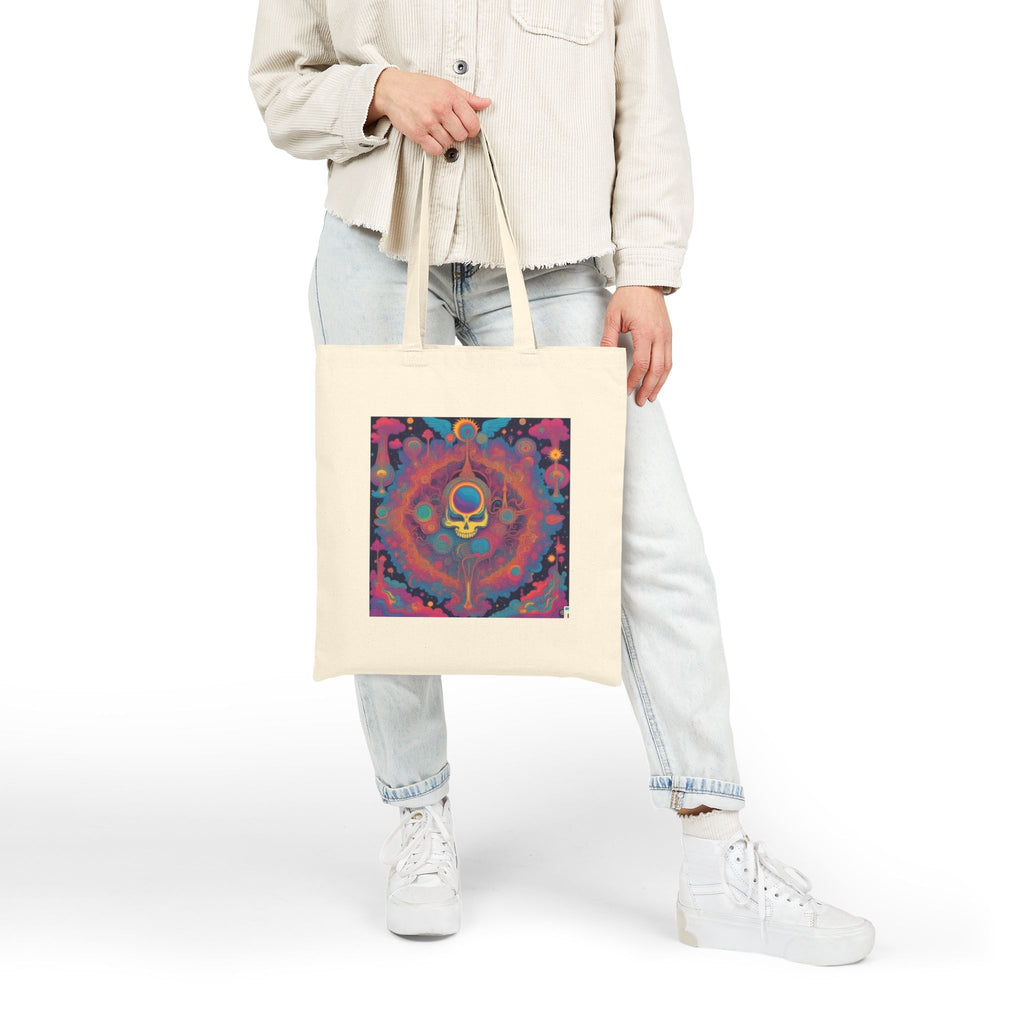 Psychedelic Skull Key Tote Bag | Colorful Mandala Art, Cotton Canvas