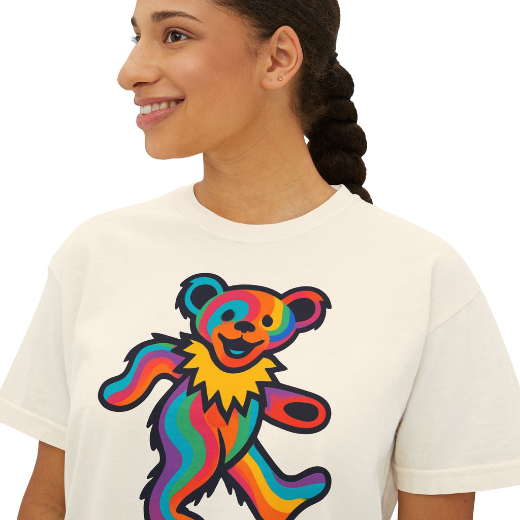 Colorful Dancing Bear shirt | Boxy Tee, Grateful Dead inspired, gift for a deadhead, shirt for a festival, yoga, home