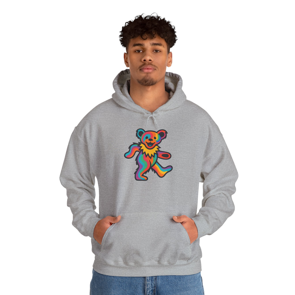 Rainbow Dancing Bear Hoodie | Psychedelic Grateful Dead Inspired, gift for deadhead, unisex, softstyle hoodie