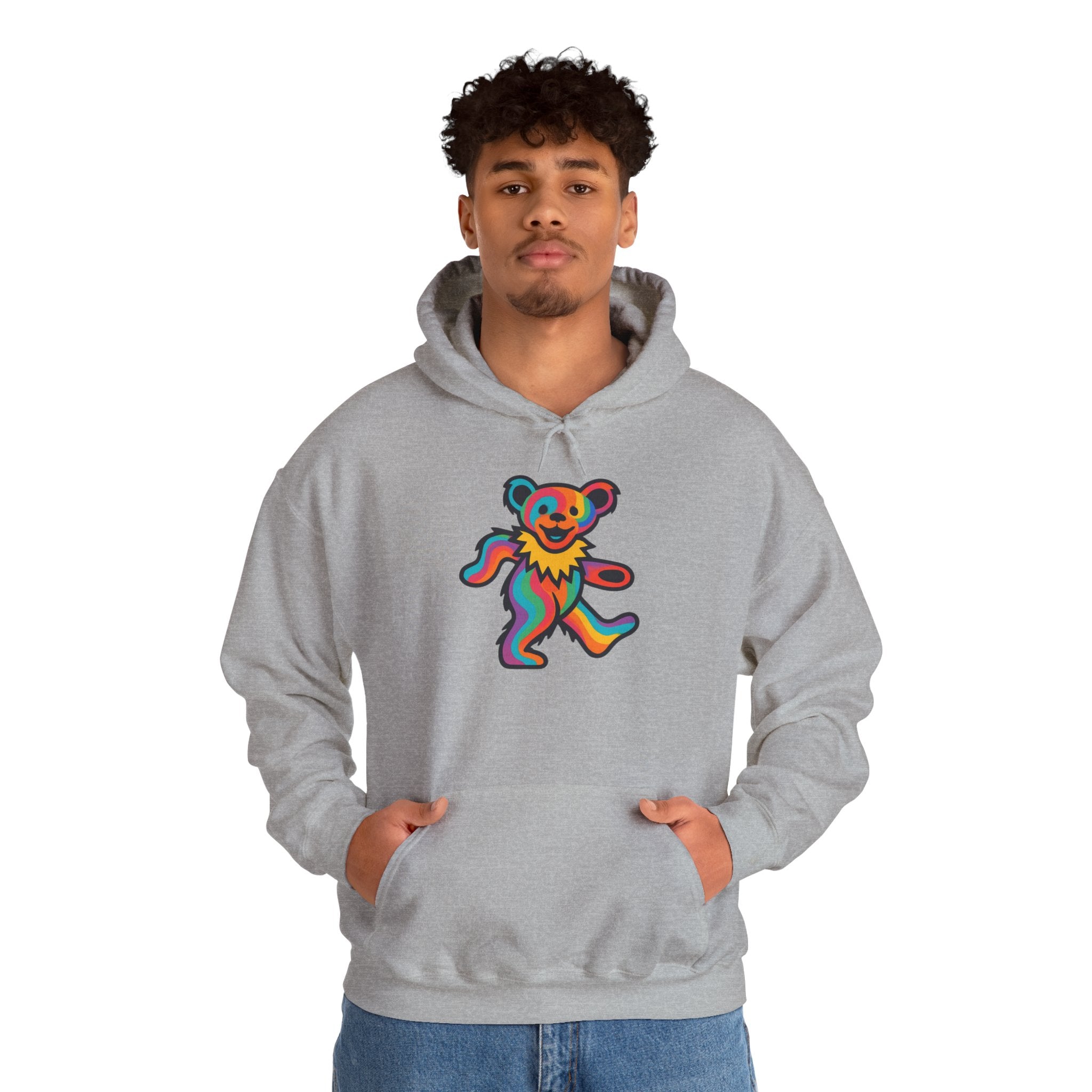Rainbow Dancing Bear Hoodie | Psychedelic Grateful Dead Inspired, gift for deadhead, unisex, softstyle hoodie