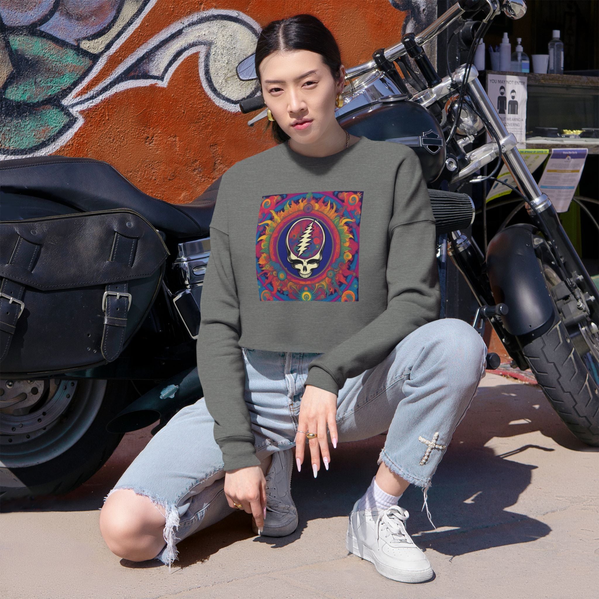 Grateful Dead Steal Your Face Cropped Sweatshirt | Psychedelic Tie-Dye Skull