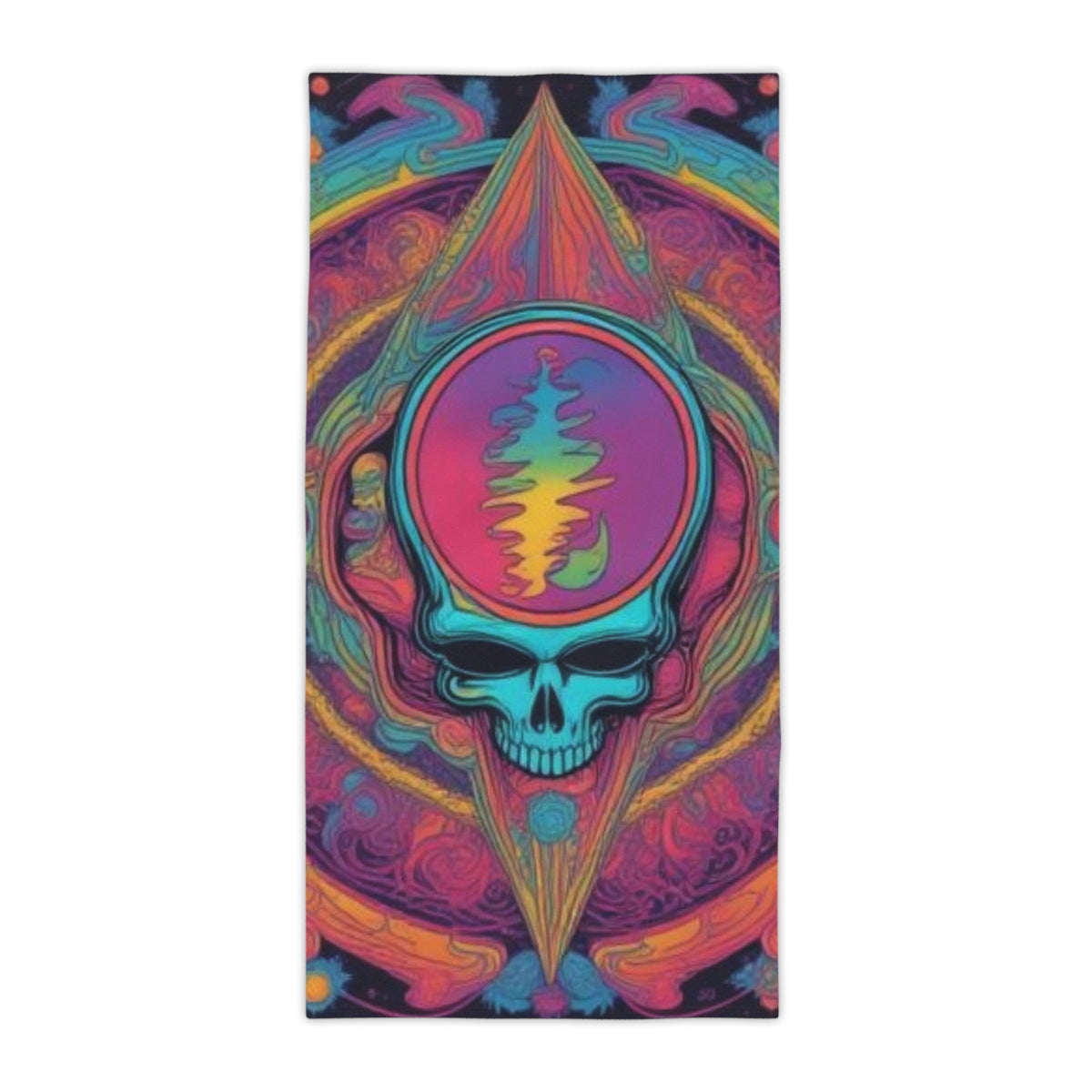 Psychedelic Skull Waveform Beach Towel | Rainbow Trippy Skull Grateful dead