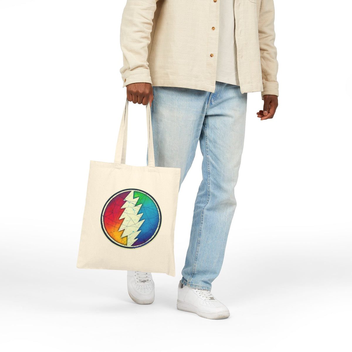 Rainbow Steal Your Face Tote Bag | Grateful Dead Lightning Bolt Canvas