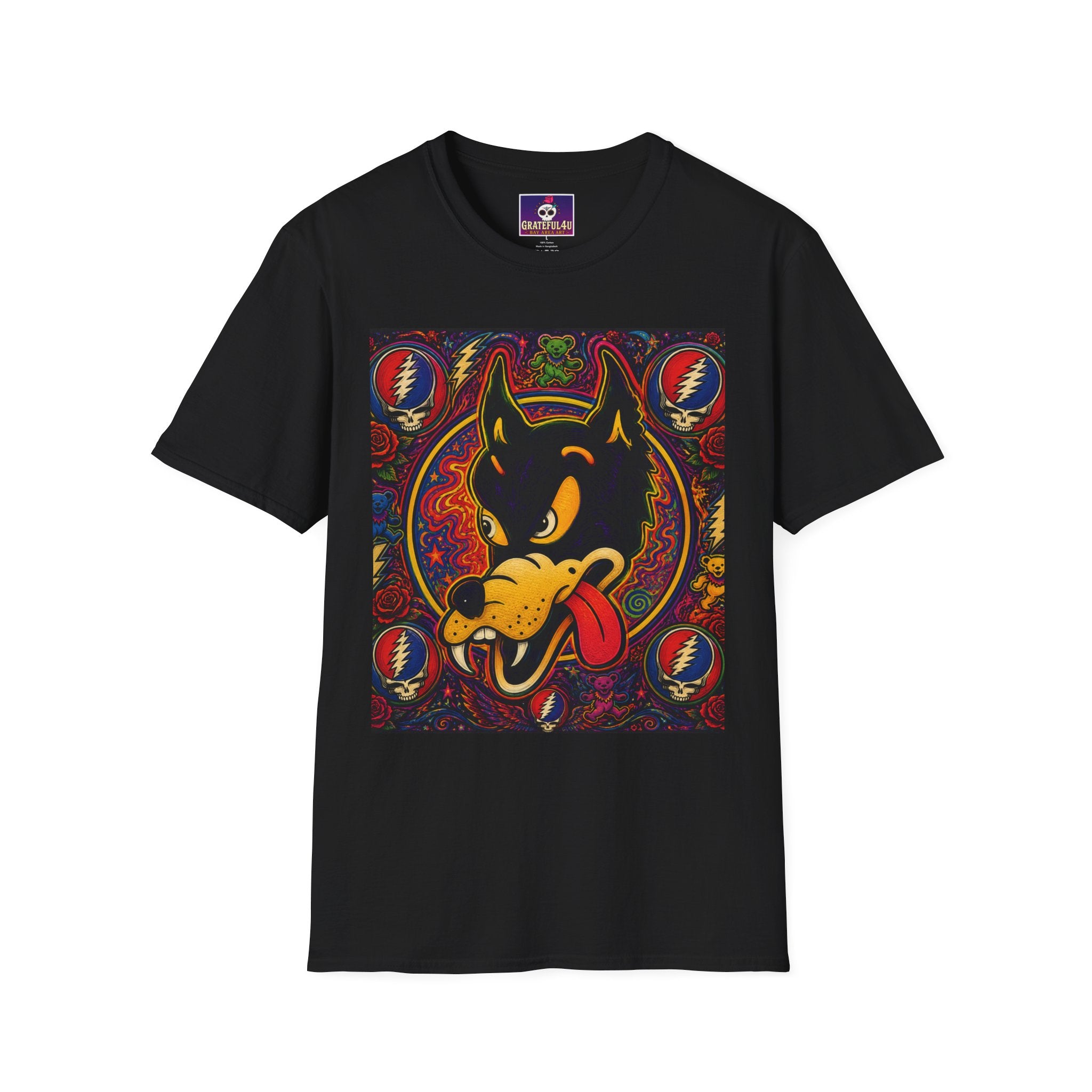 Psychedelic Dire Wolf Grateful Dead  Illustration T-Shirt | Retro Skull Lightning Graphics