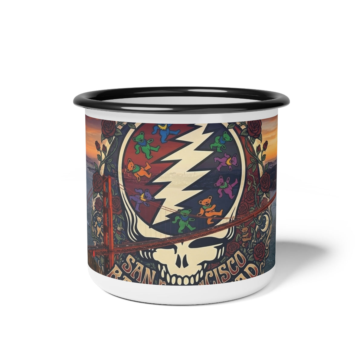 Grateful Dead Steal Your Face skull Enamel Camp Cup | San Francisco concert sunset, gift for a deadhead, camping, friend