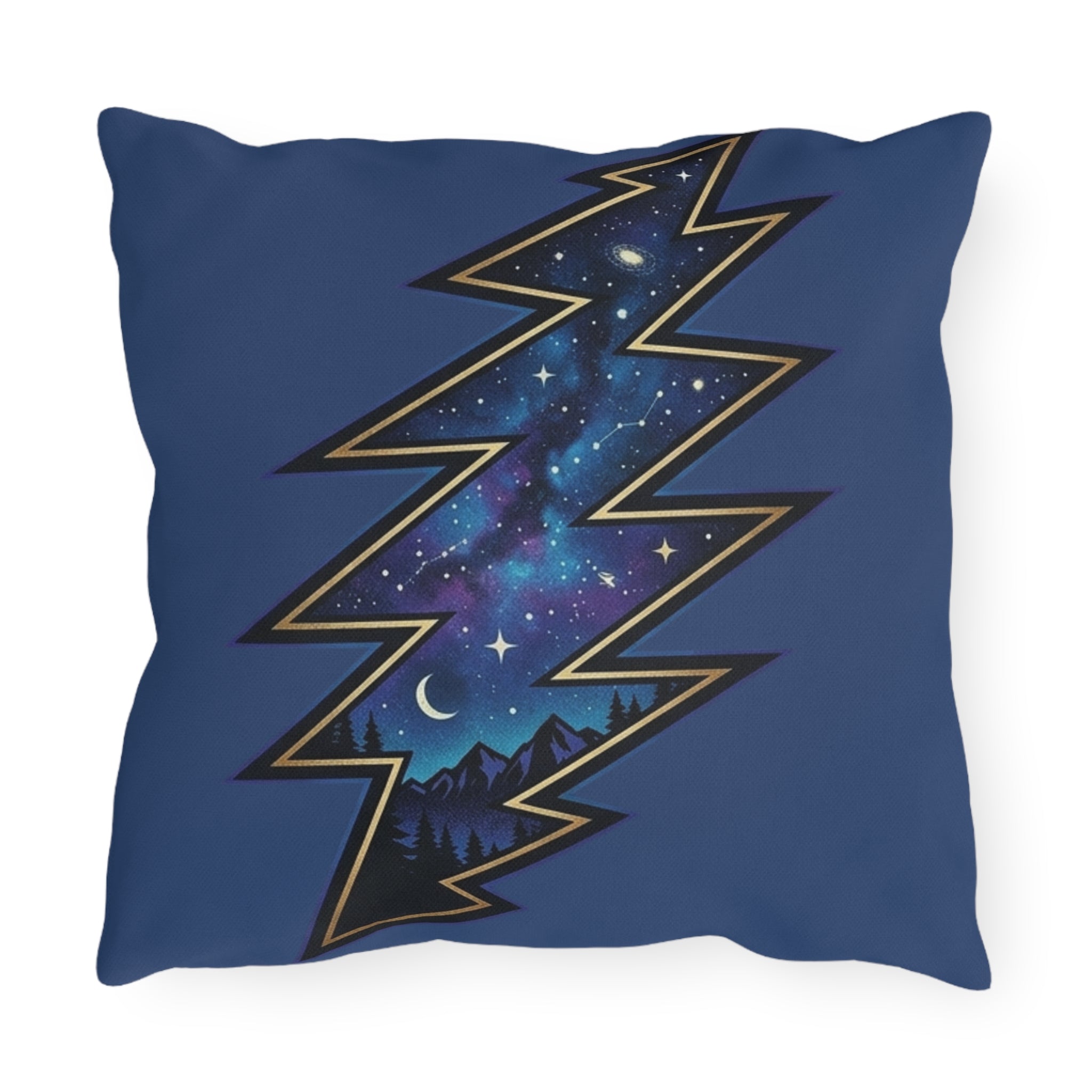 Night Sky Lightning Bolt Outdoor Pillow | Grateful vDead Galaxy Throw Pillow