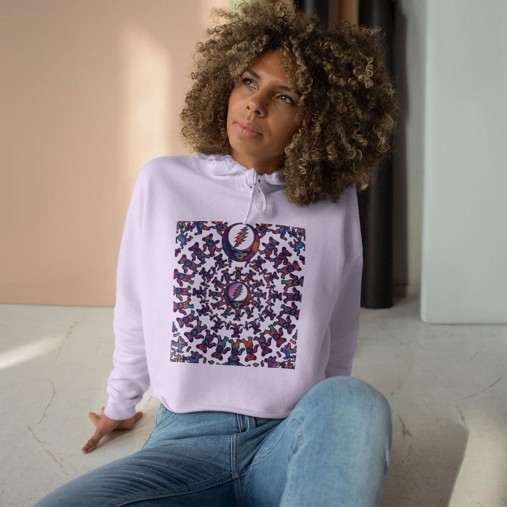 Grateful Dead bear mandala Crop Hoodie | Moon Phases Graphic, Pastel Aesthetic, gift for a deadhead, her,mom, grand mom, sister