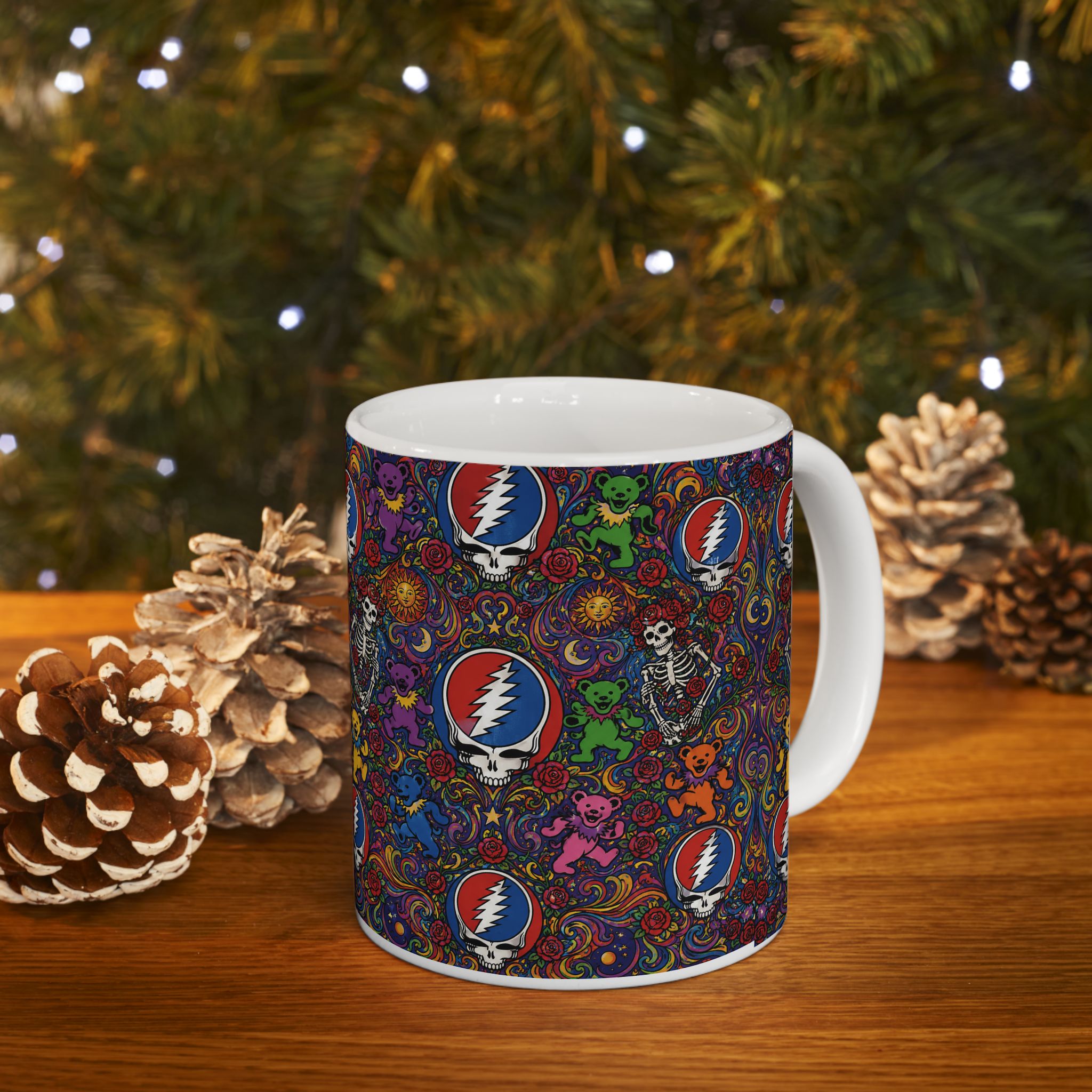 Psychedelic Grateful Dead Steal Your Face Pattern Mug | Ceramic Coffee Cup