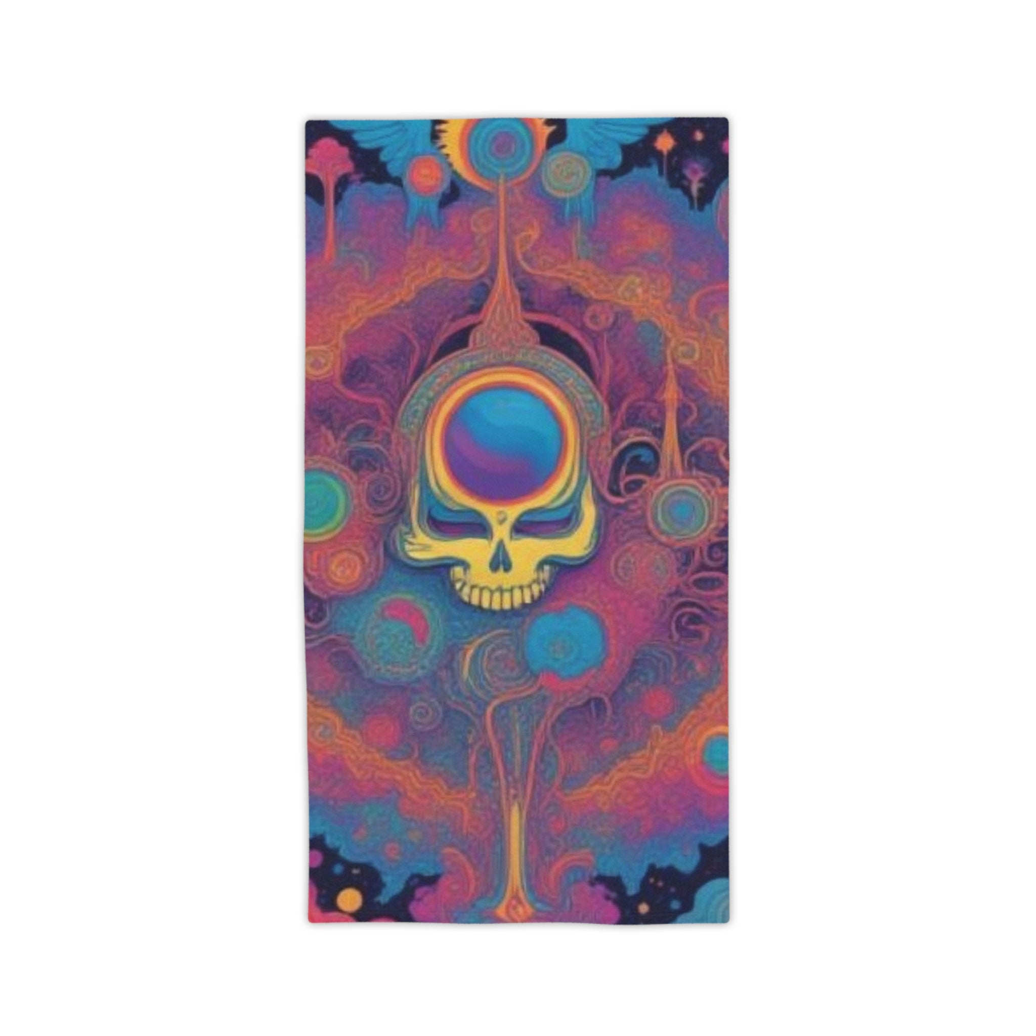 Psychedelic Skull Swirl Beach Towel | Colorful Cosmic Skull Beach Towel