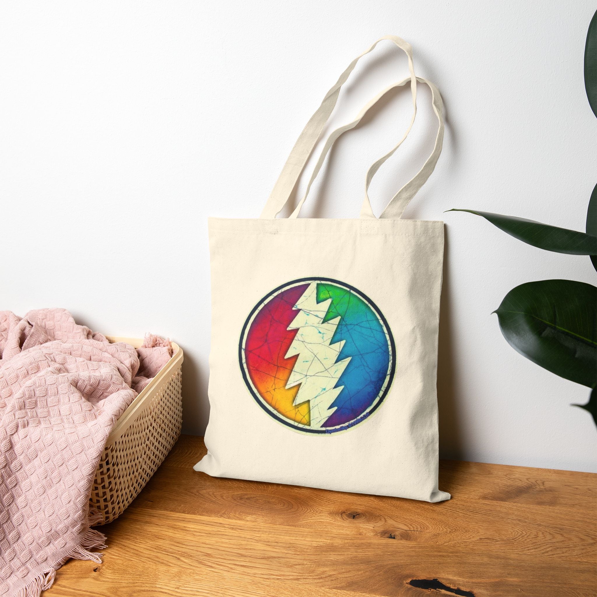 Rainbow Steal Your Face Tote Bag | Grateful Dead Lightning Bolt Canvas