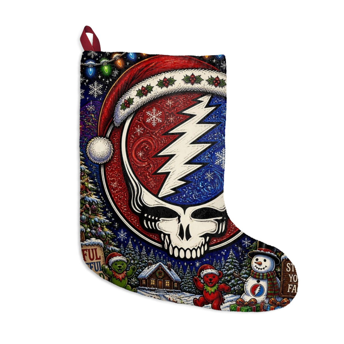 Steal Your Face Skull Santa Hat Stocking | Grateful Dead Christmas Stocking, gift for deadhead