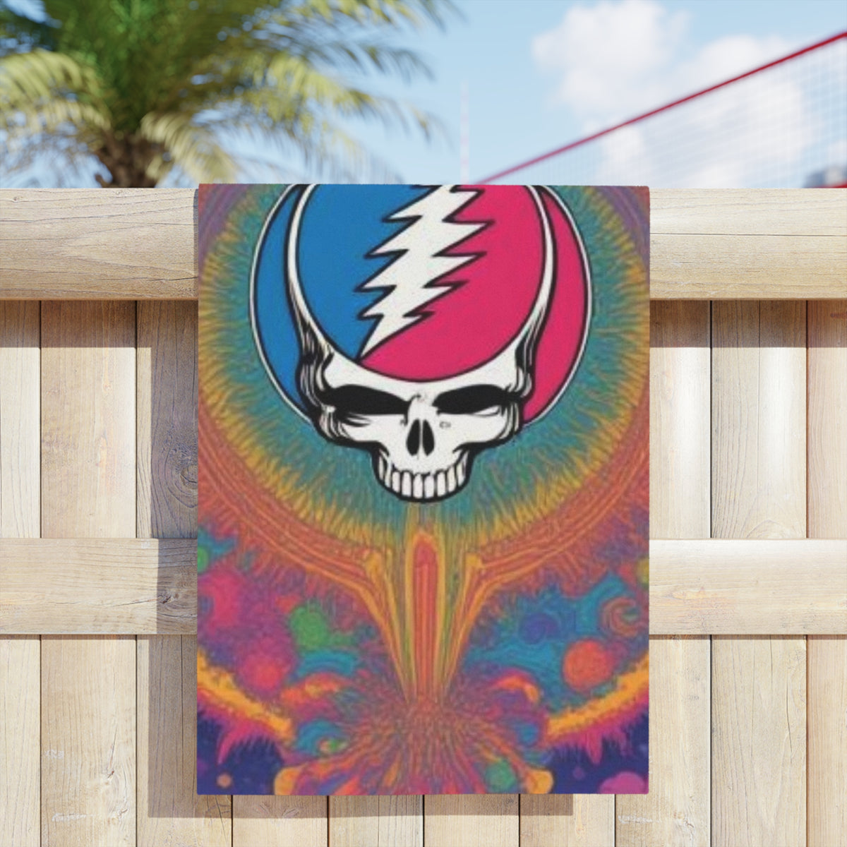 Psychedelic Lightning Skull Beach Towel | Tie-Dye Grateful Dead Inspired