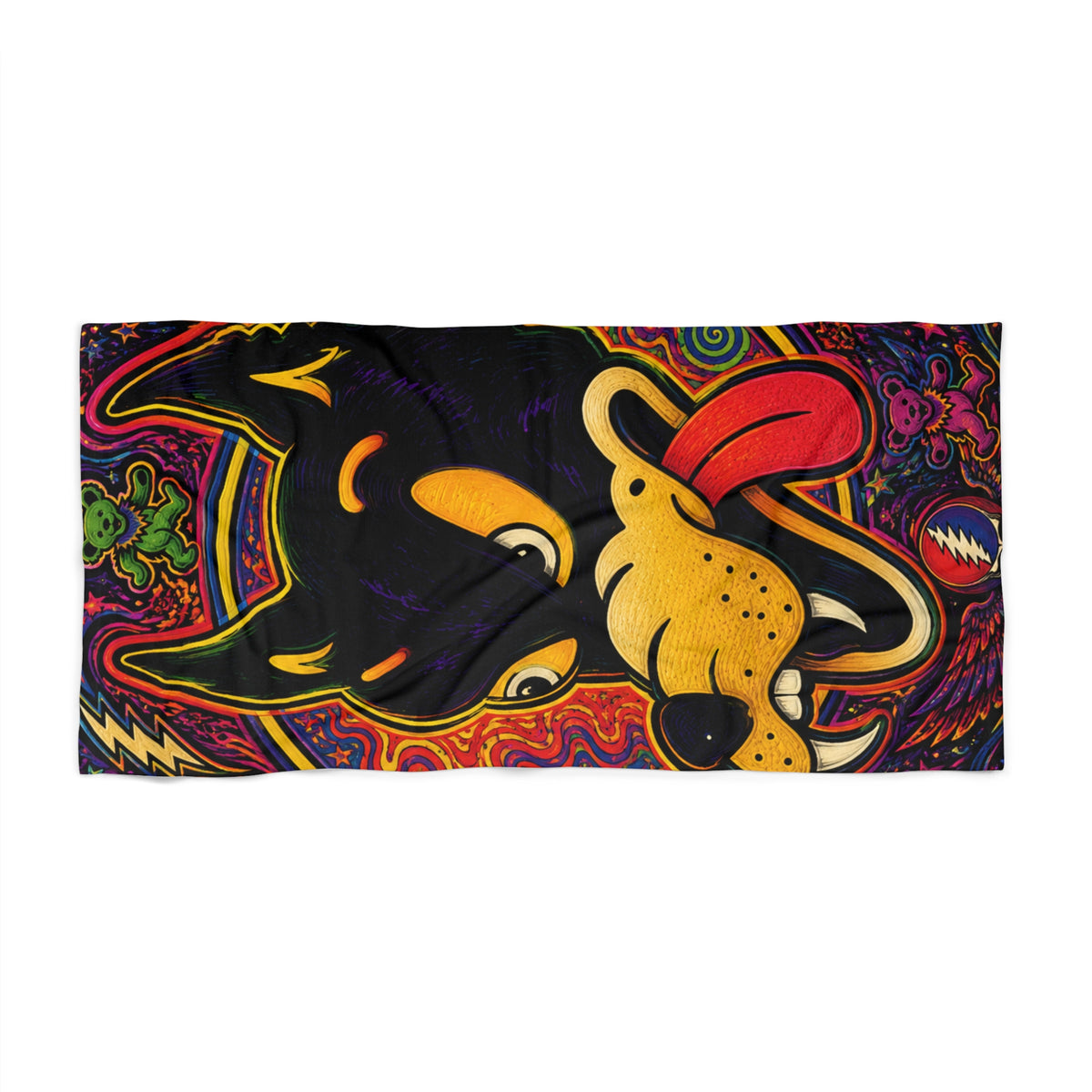 Psychedelic Dire wolf Grateful Dead  Beach Towel | Vibrant Trippy Dog Art, gift for deadhead