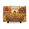 Grateful Thanksgiving Cartoon Feast Slate Desk Plaque | Fall Woodland Table Scene, gift for deadhead
