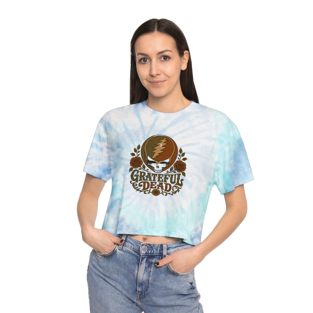 Grateful Dead Skull Roses Tie-Dye Crop Tee | Band Logo, Vintage Music, shirt for her, gift for deadhead