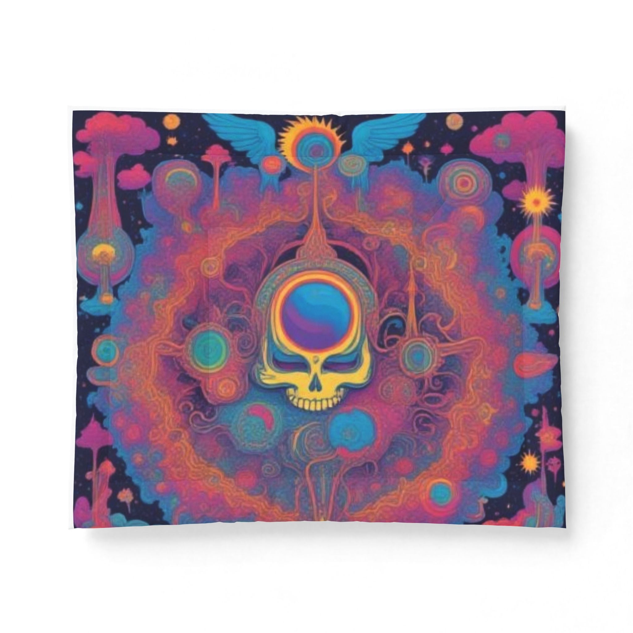 Psychedelic Skull Mandala Cotton Comforter | Colorful Boho Bedding