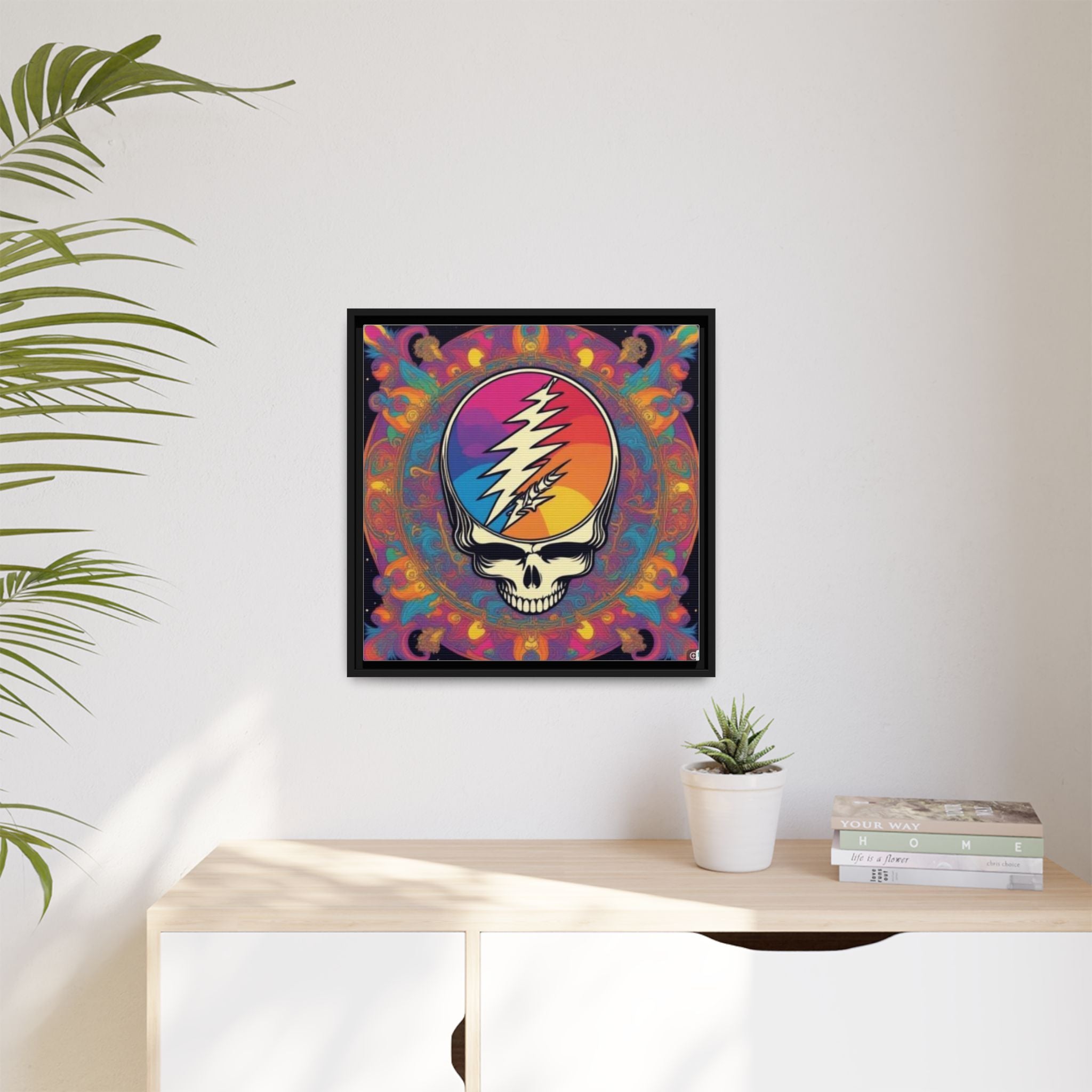 Psychedelic Lightning Skull Matte Canvas Framed | Grateful Dead Wall Art