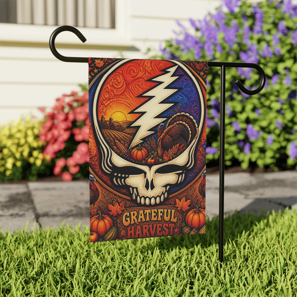 Grateful Harvest skull lightning Garden Flag | House Banner, Autumn Pumpkin Decor, Grateful Dead inspired