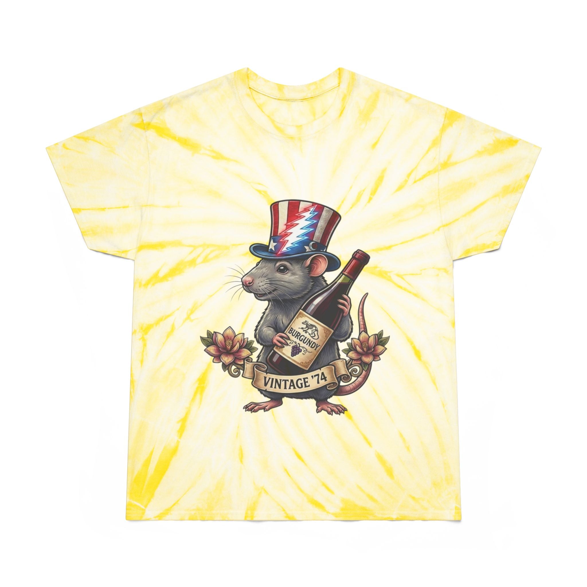 Grateful Dead Wharf Rat Tee | Yellow Tie-Dye Spiral, gift for a deadhead dad, friend, brother, grandpa