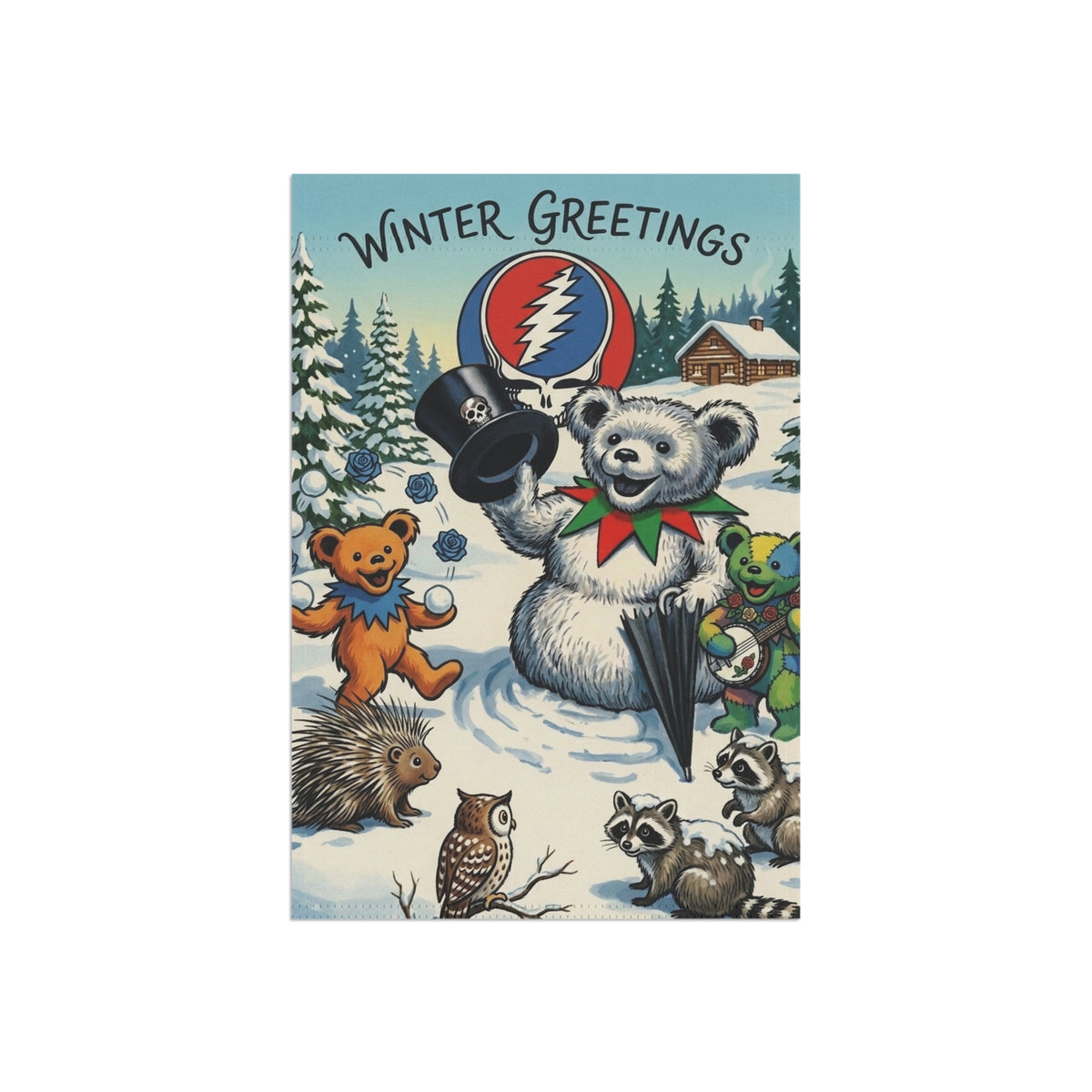 Winter Greetings Bear Holiday Garden & House Banner | Grateful Dead Steal Your Face