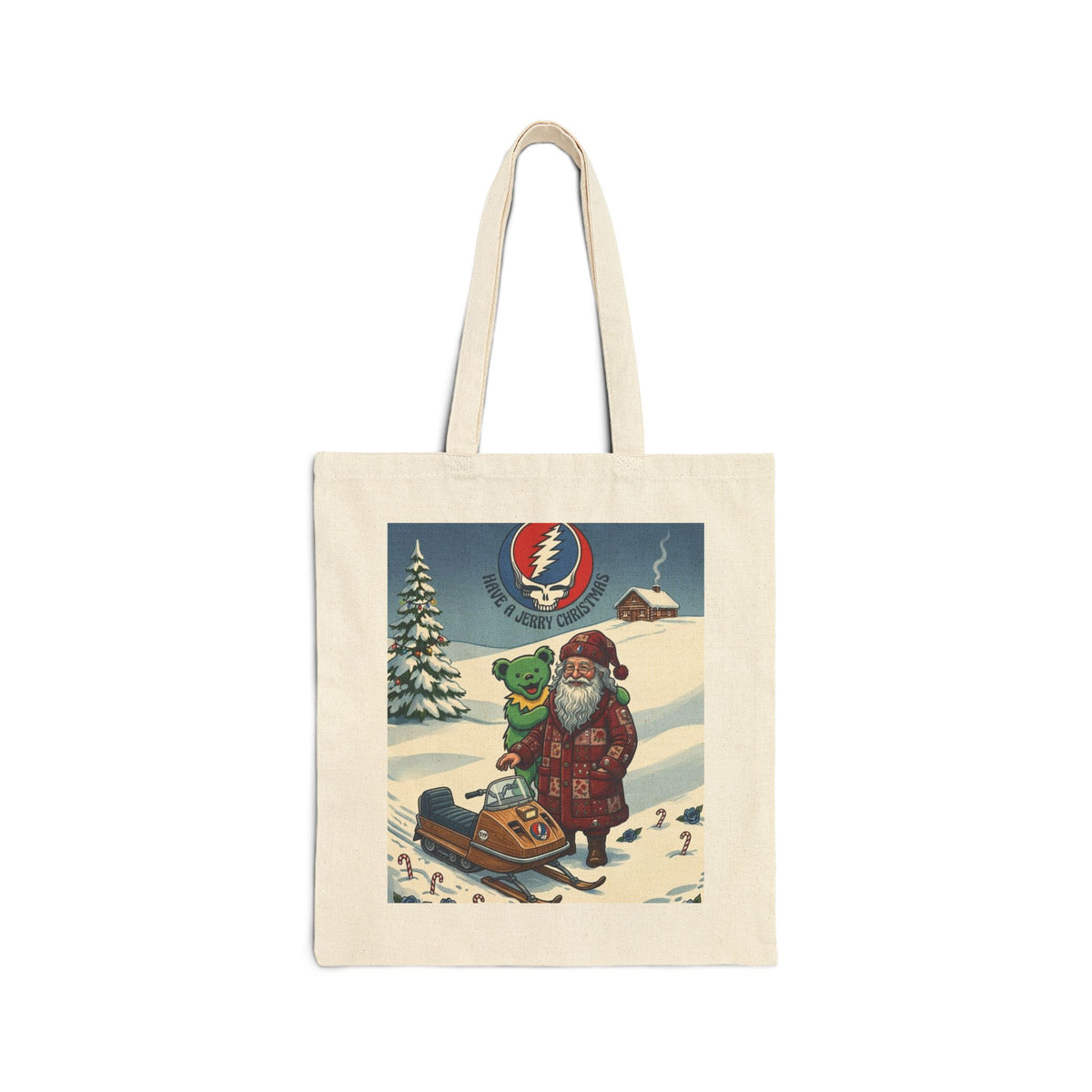 Grateful Dead Santa Snowmobile Tote | Holiday Vintage Band Art, gift for deadhead