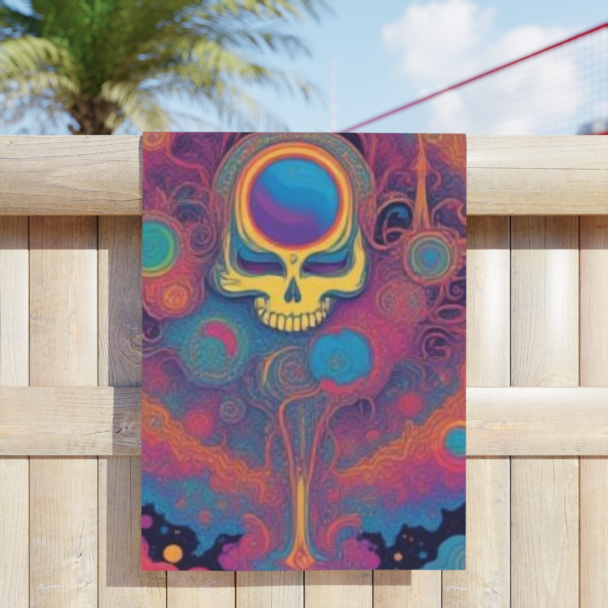 Psychedelic Skull Swirl Beach Towel | Colorful Cosmic Skull Beach Towel