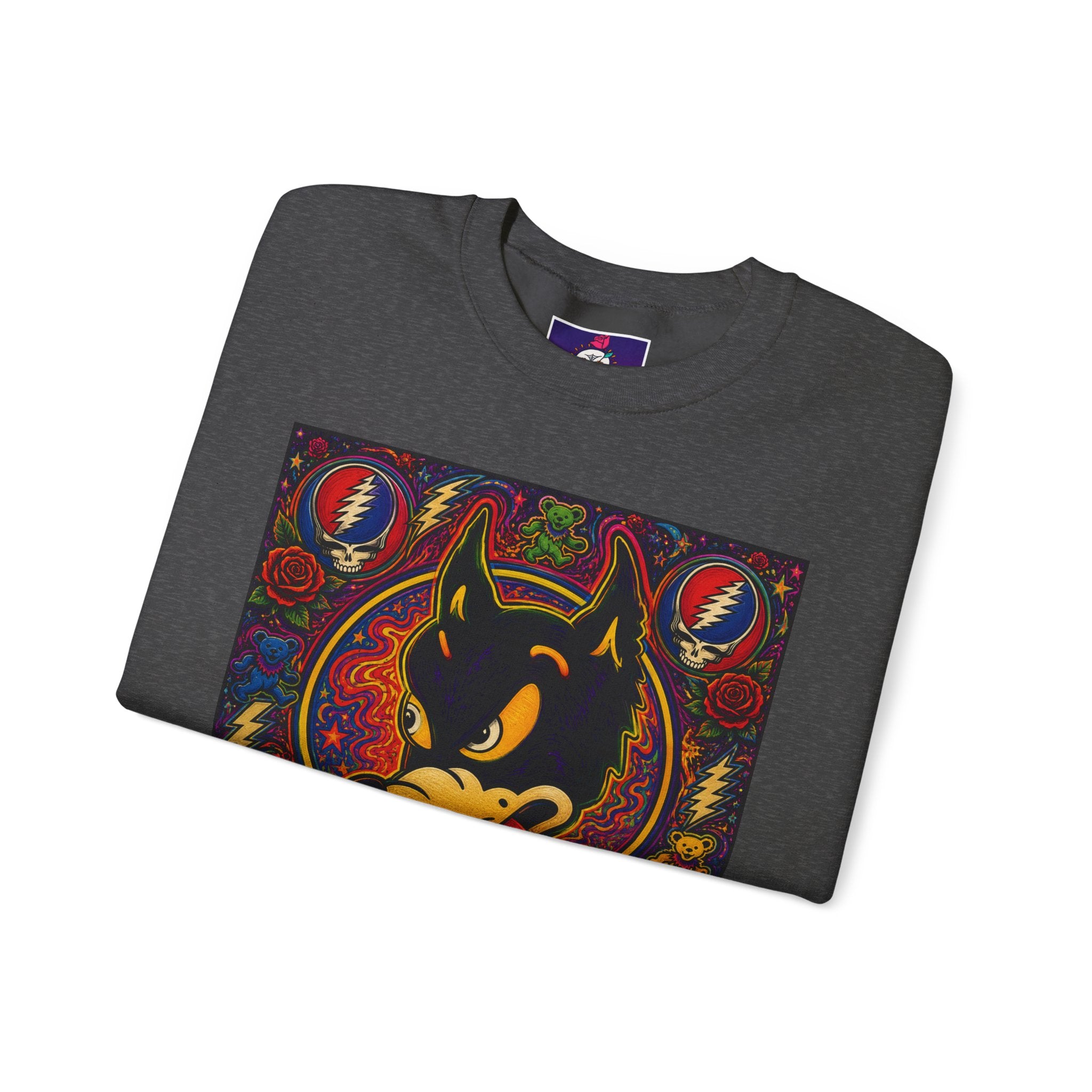 Psychedelic Dire Wolf Grateful Dead Crewneck Sweatshirt | Retro Skull Roses Band Icons