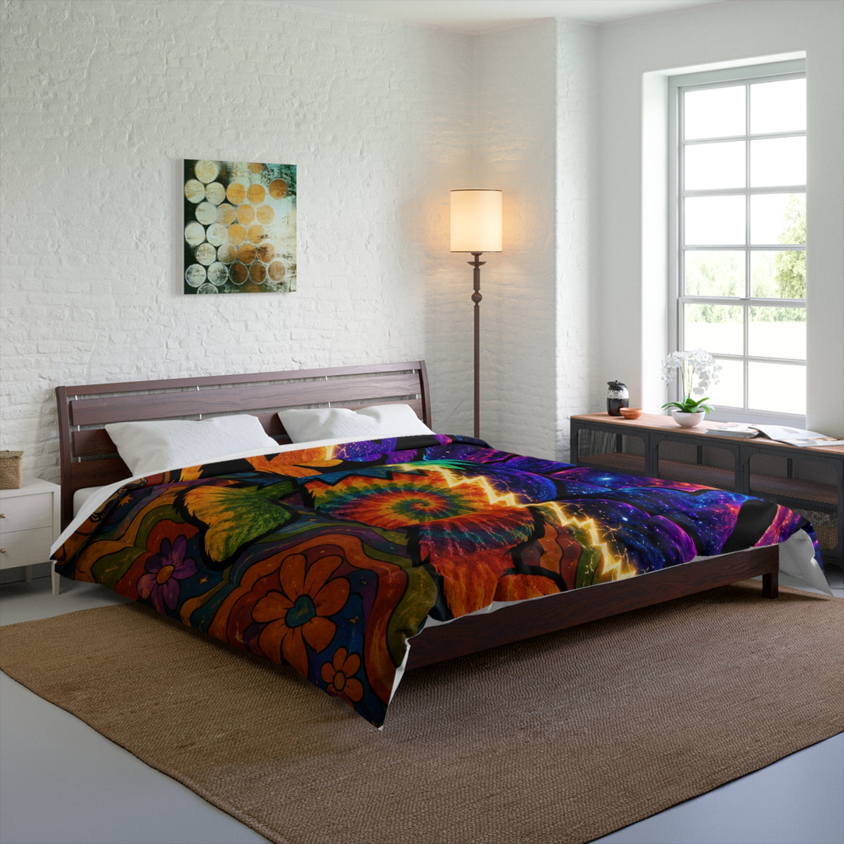 Tie-Dye Grateful Dead Bear Comforter | Psychedelic Space Spiral Bedding