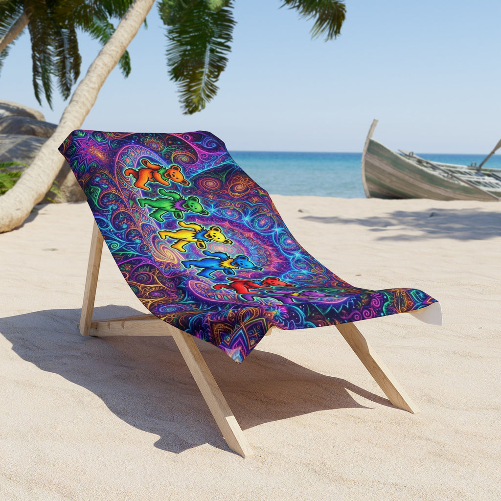 Dancing Rainbow Bears Beach Towel | Psychedelic Mandala Pattern Grateful Dead