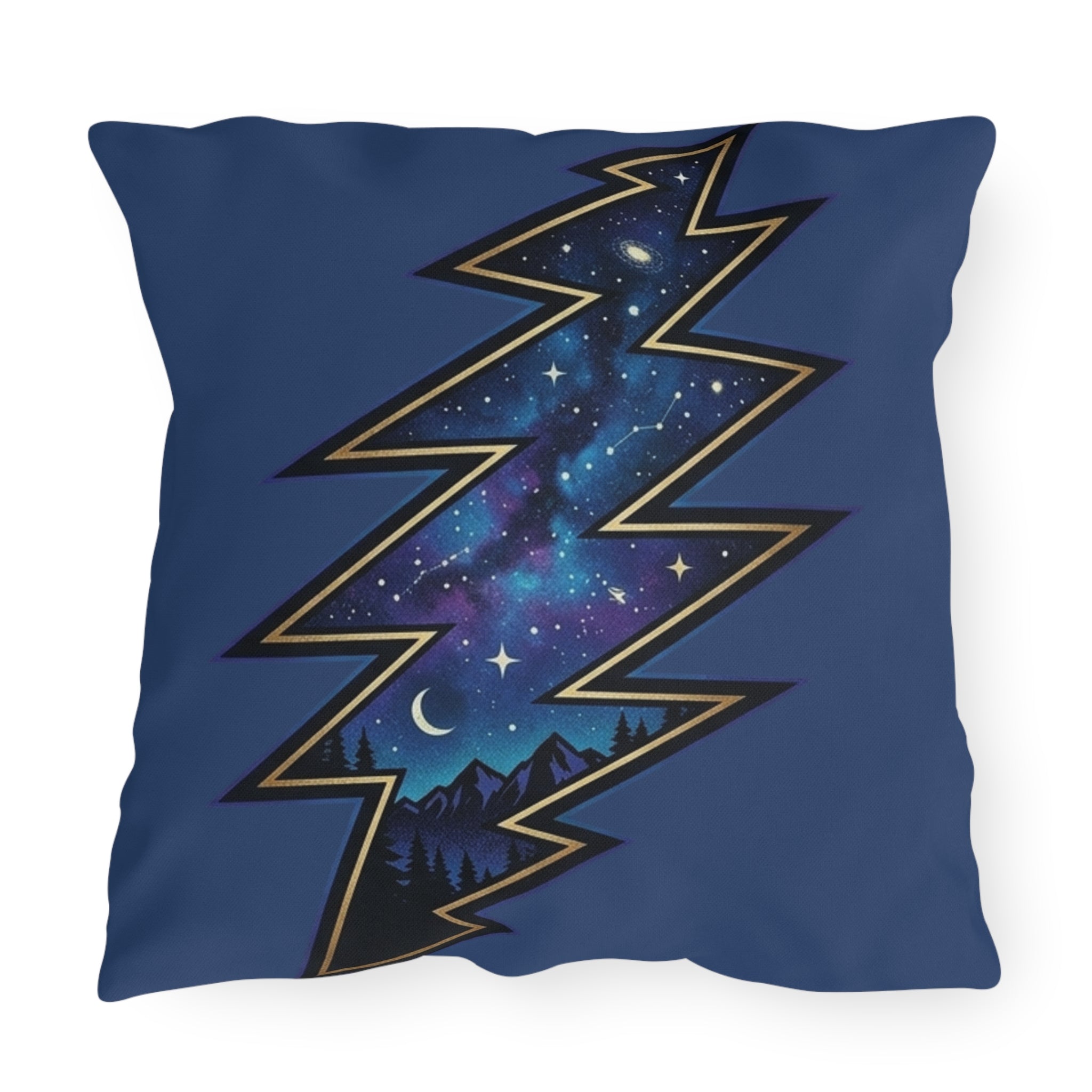 Night Sky Lightning Bolt Outdoor Pillow | Grateful vDead Galaxy Throw Pillow