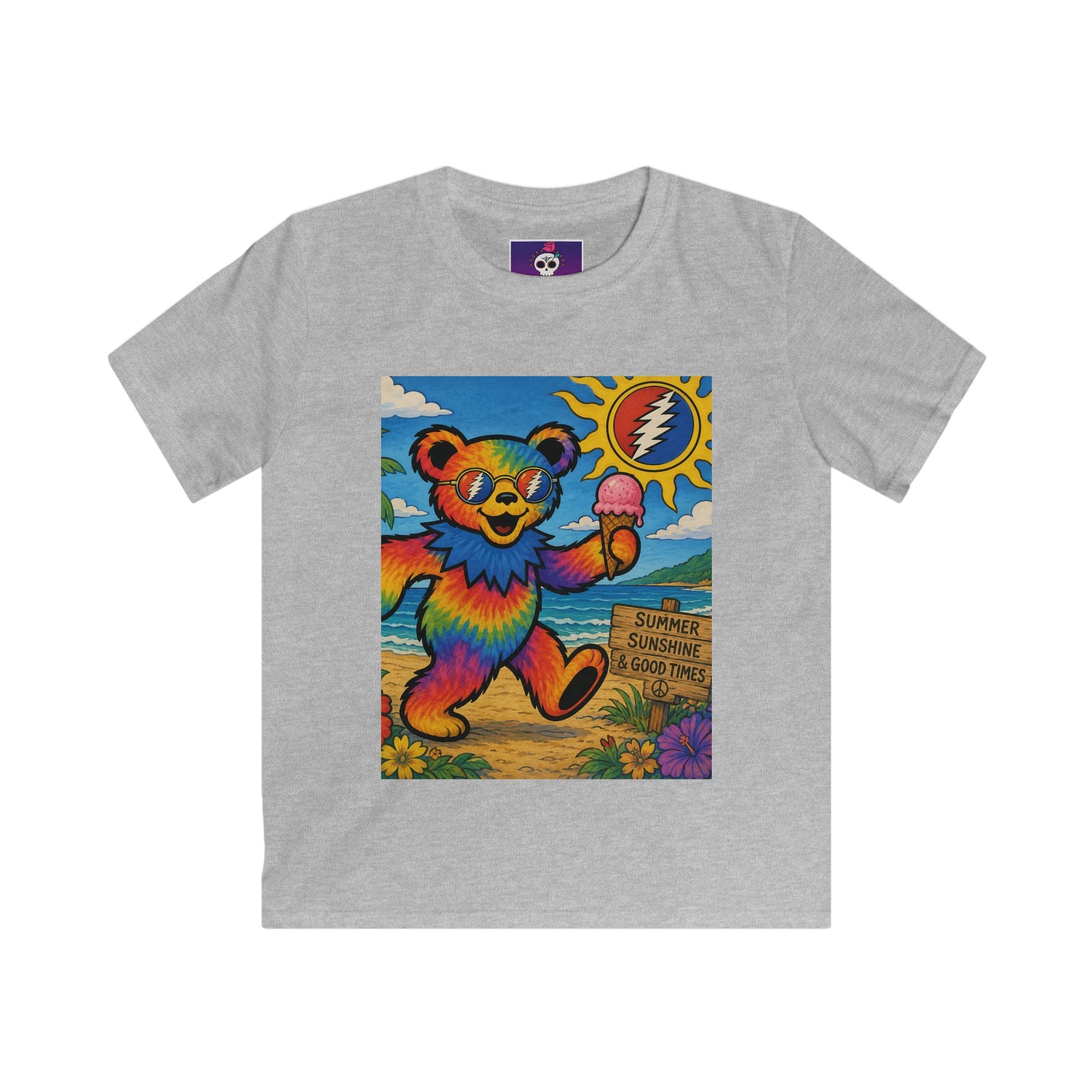 Rainbow Dancing Bear Kids Tee | Sunshine, Flowers, Psychedelic Grateful Dead Art